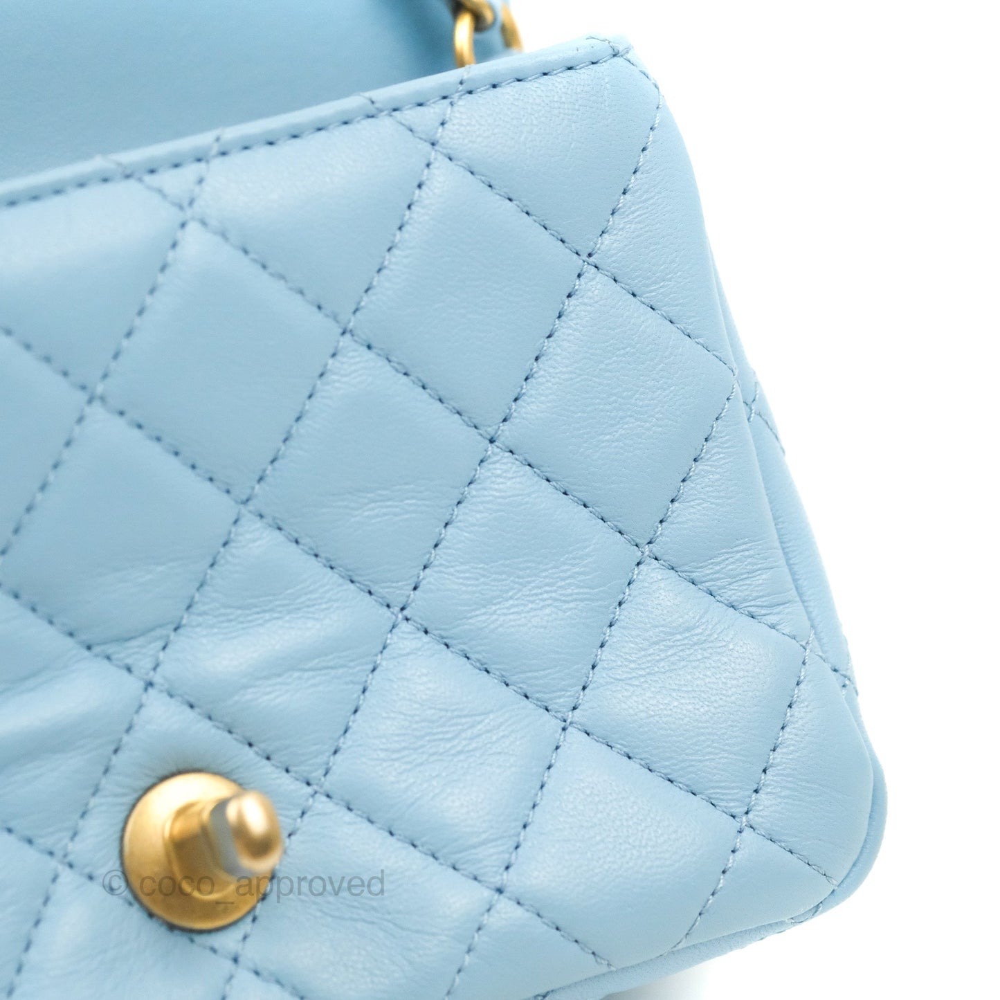 Chanel Mini Square Pearl Crush Light Blue Lambskin Aged Gold Hardware