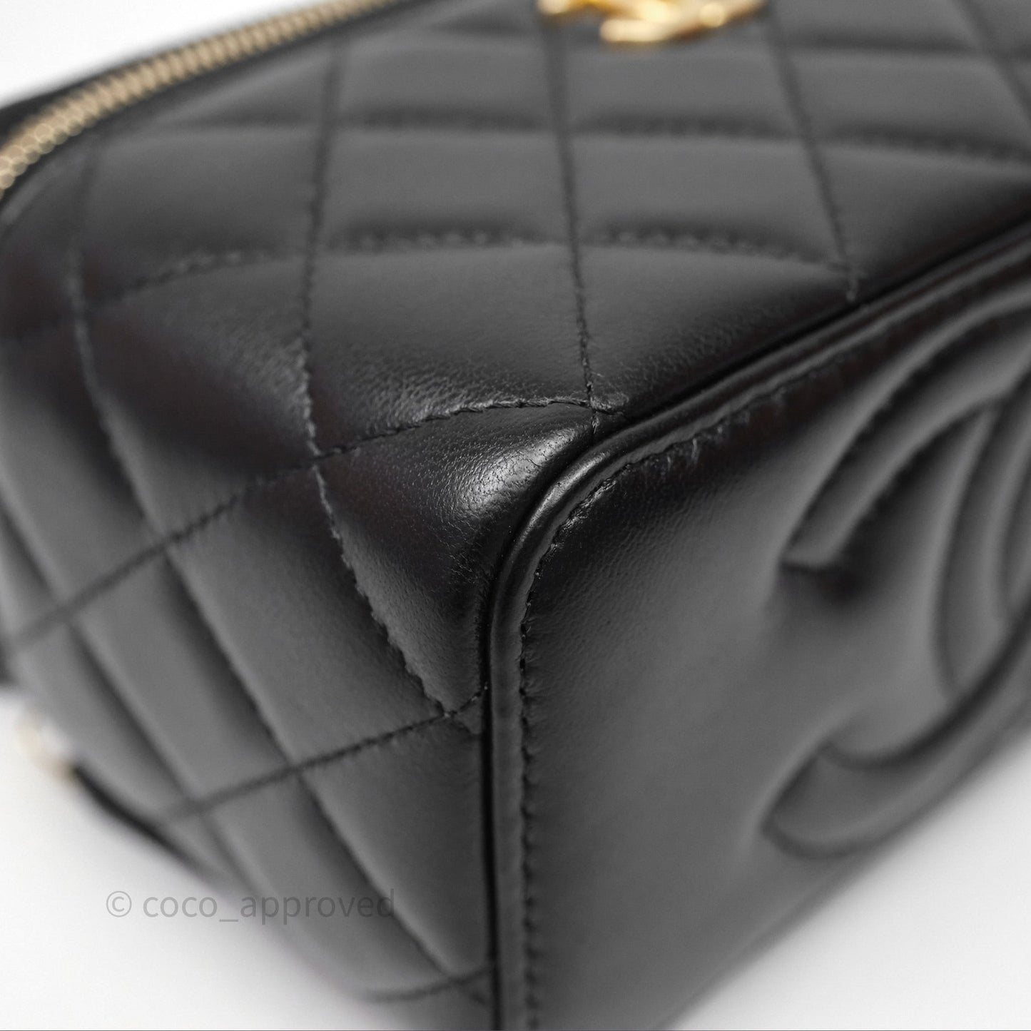 Chanel Vanity Rectangular Top Handle Black Lambskin Aged Gold Hardware