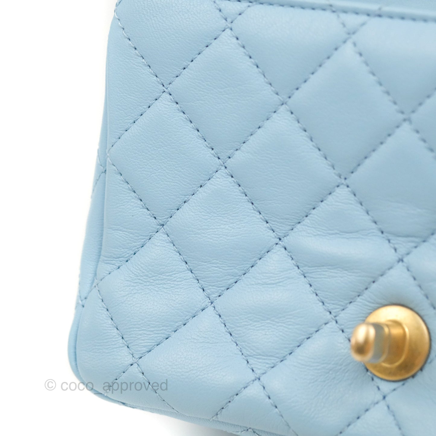 Chanel Mini Square Pearl Crush Light Blue Lambskin Aged Gold Hardware