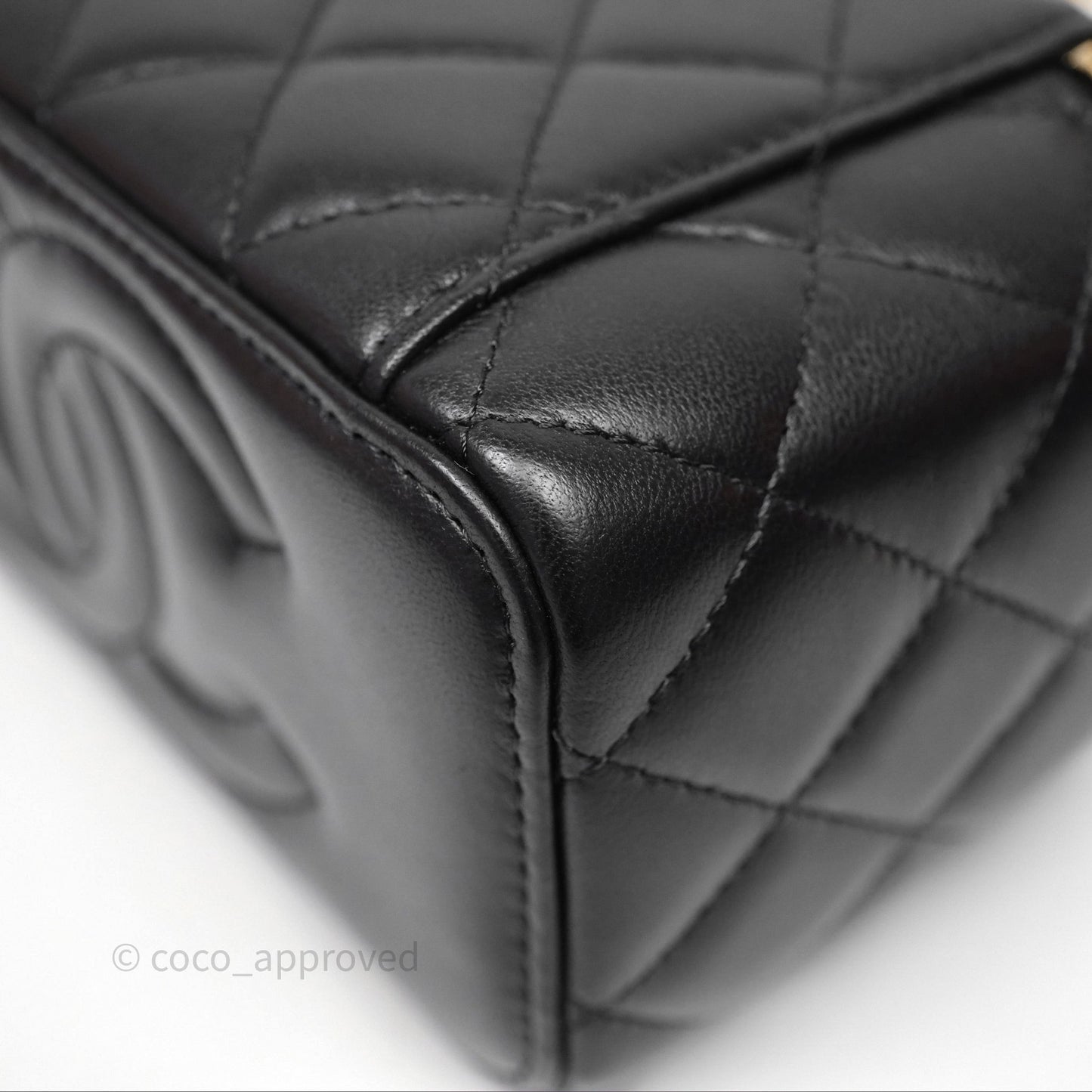 Chanel Vanity Rectangular Top Handle Black Lambskin Aged Gold Hardware
