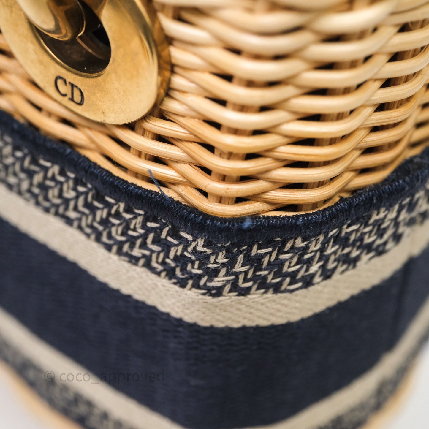 Christian Dior Small Lady Dior Natural Rattan and Blue Dior Oblique Jacquard