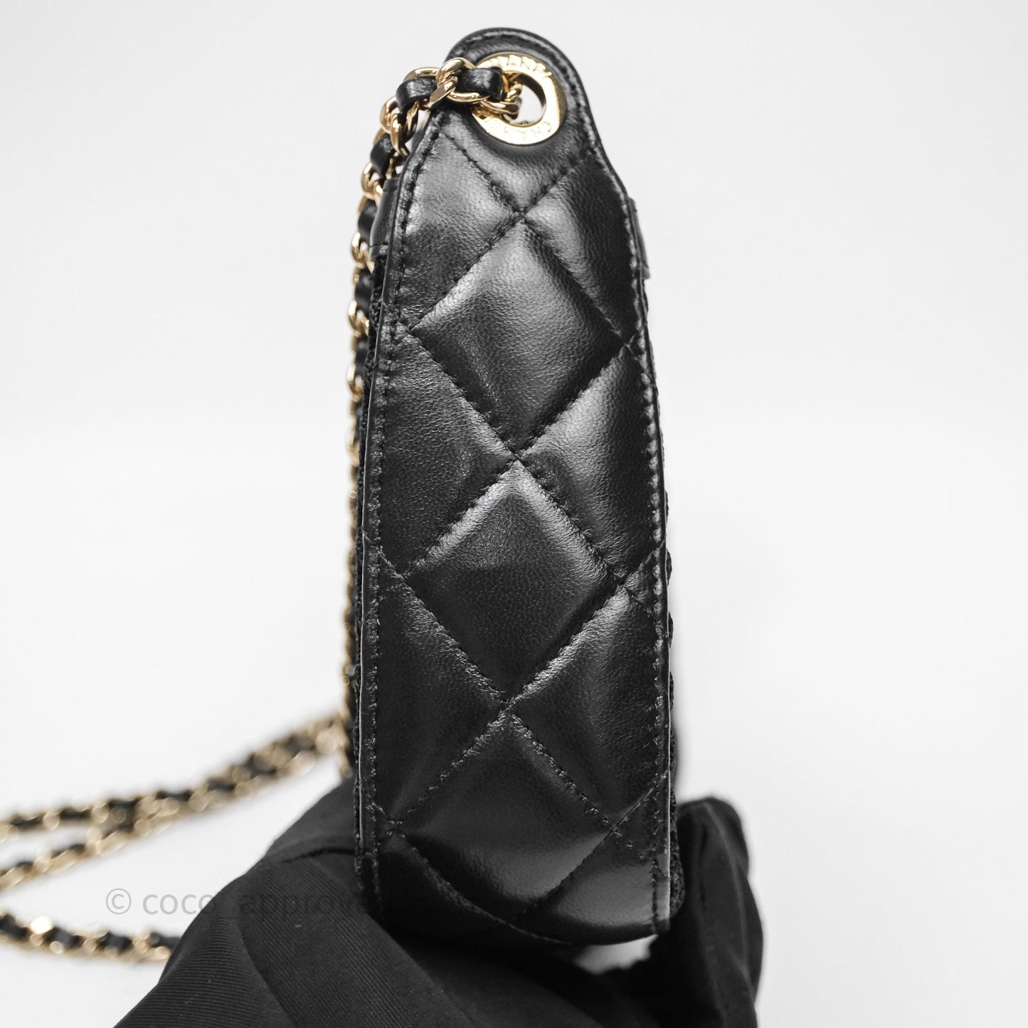 Chanel Mesh Clutch With Chain Black Shiny Lambskin Gold Hardware