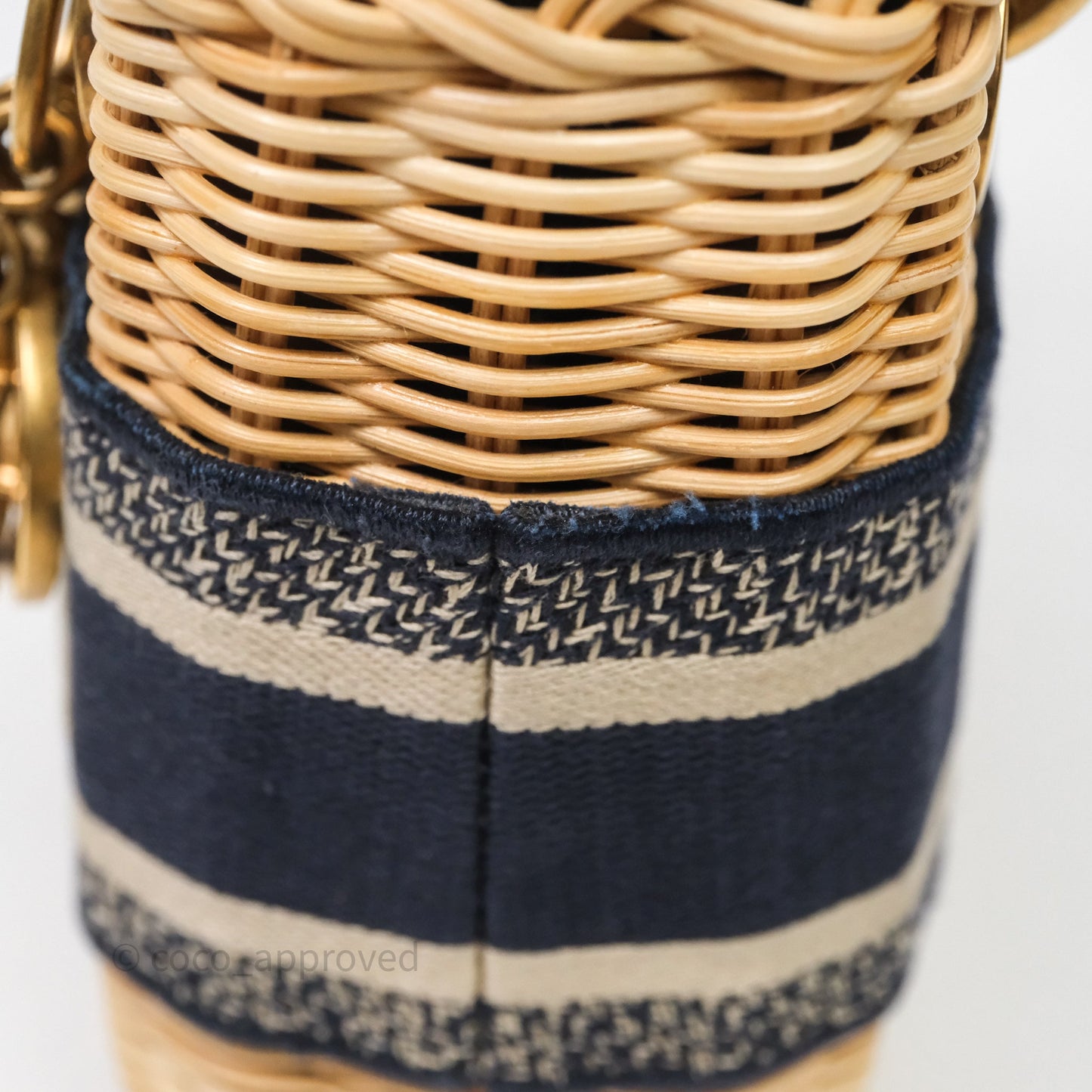 Christian Dior Small Lady Dior Natural Rattan and Blue Dior Oblique Jacquard