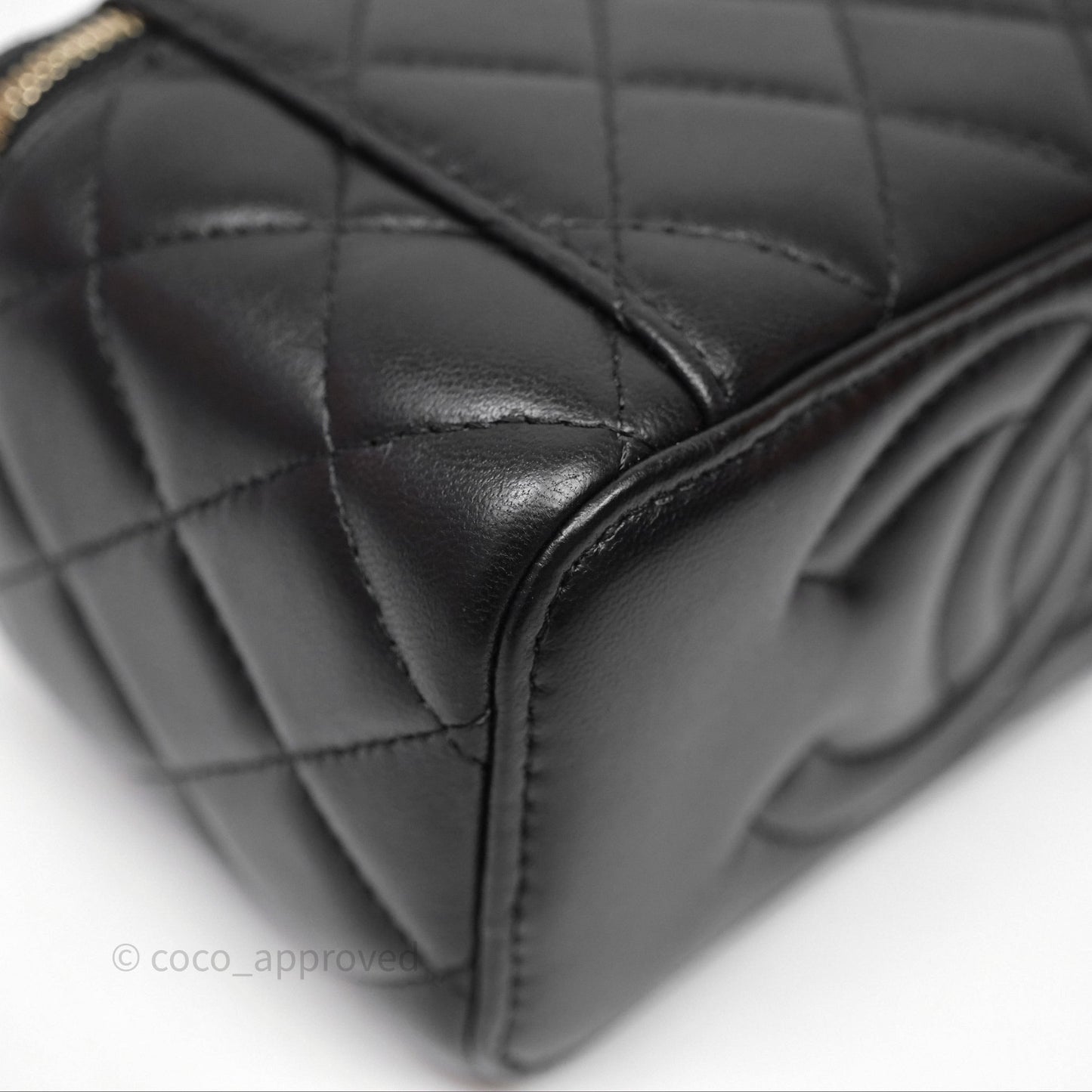 Chanel Vanity Rectangular Top Handle Black Lambskin Aged Gold Hardware