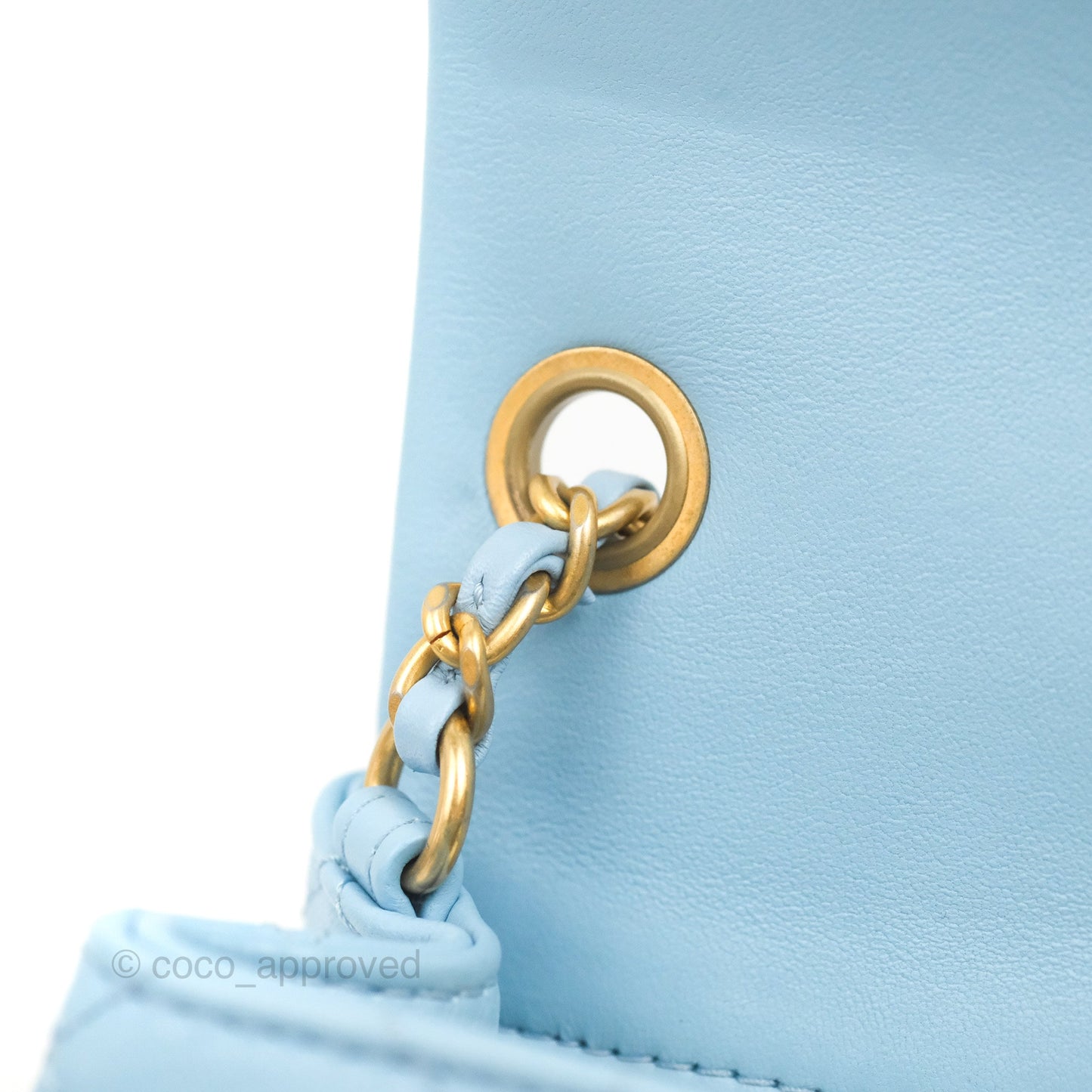 Chanel Mini Square Pearl Crush Light Blue Lambskin Aged Gold Hardware