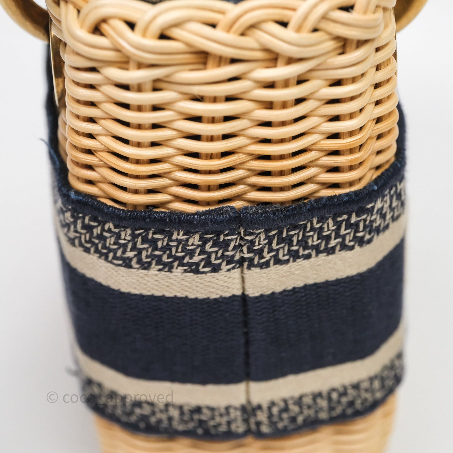 Christian Dior Small Lady Dior Natural Rattan and Blue Dior Oblique Jacquard