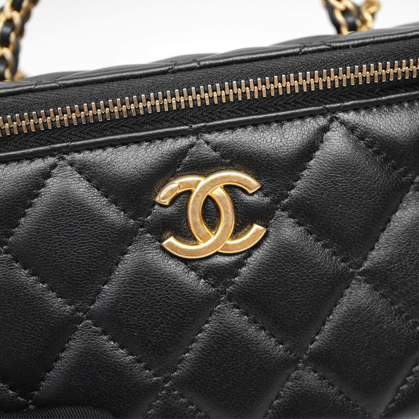 Chanel Vanity Rectangular Top Handle Black Lambskin Aged Gold Hardware
