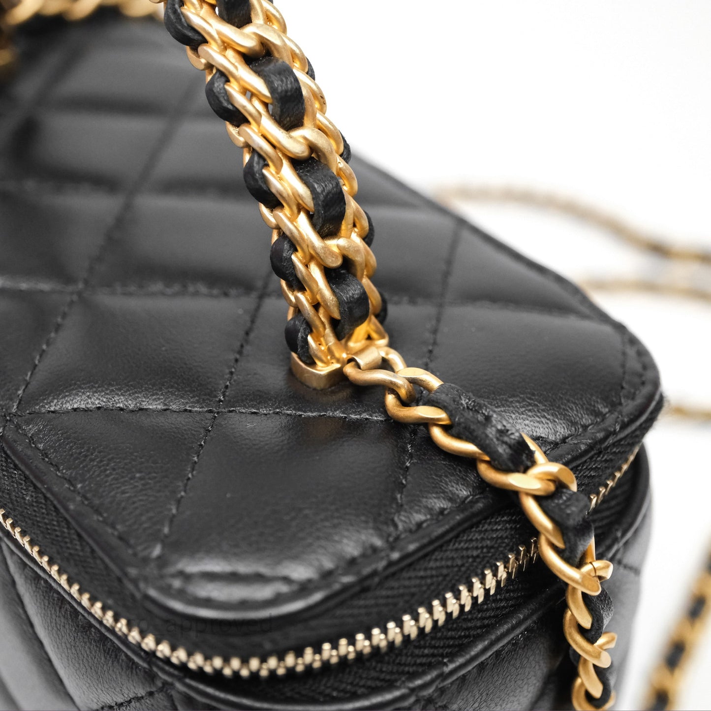 Chanel Vanity Rectangular Top Handle Black Lambskin Aged Gold Hardware