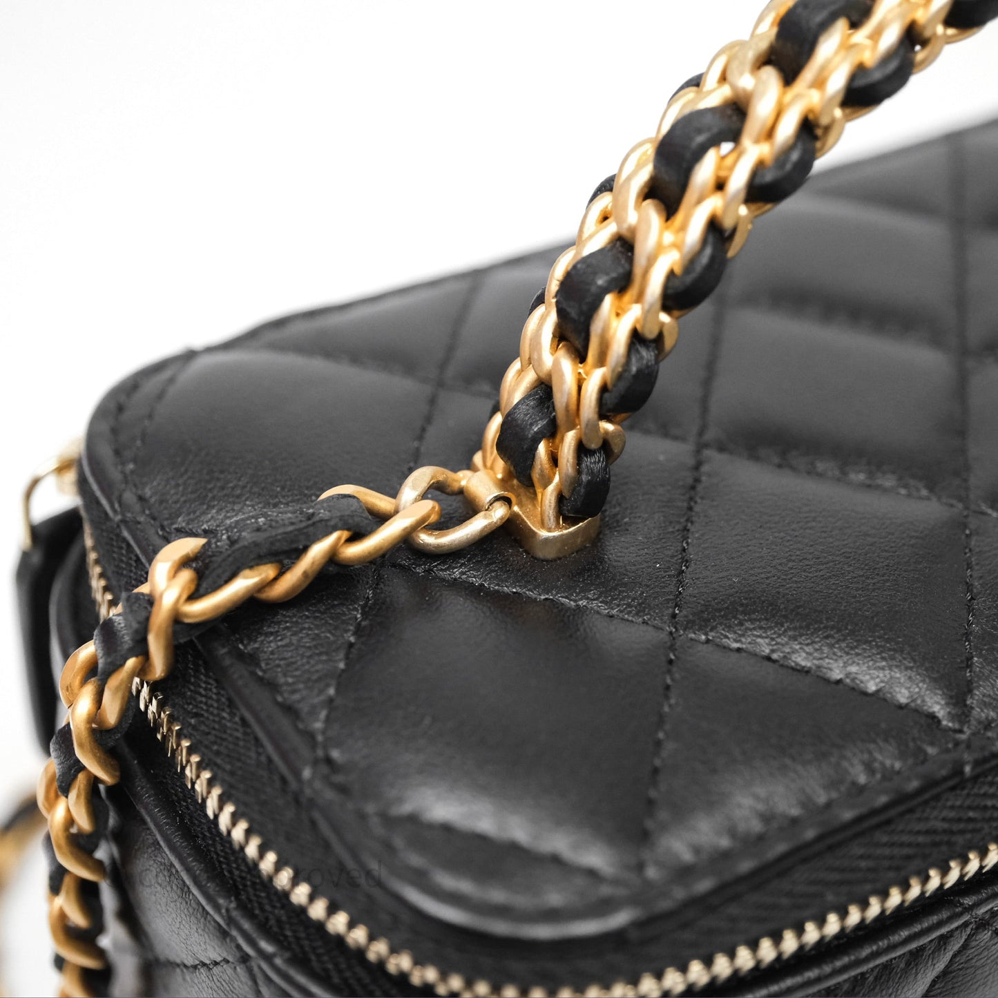 Chanel Vanity Rectangular Top Handle Black Lambskin Aged Gold Hardware