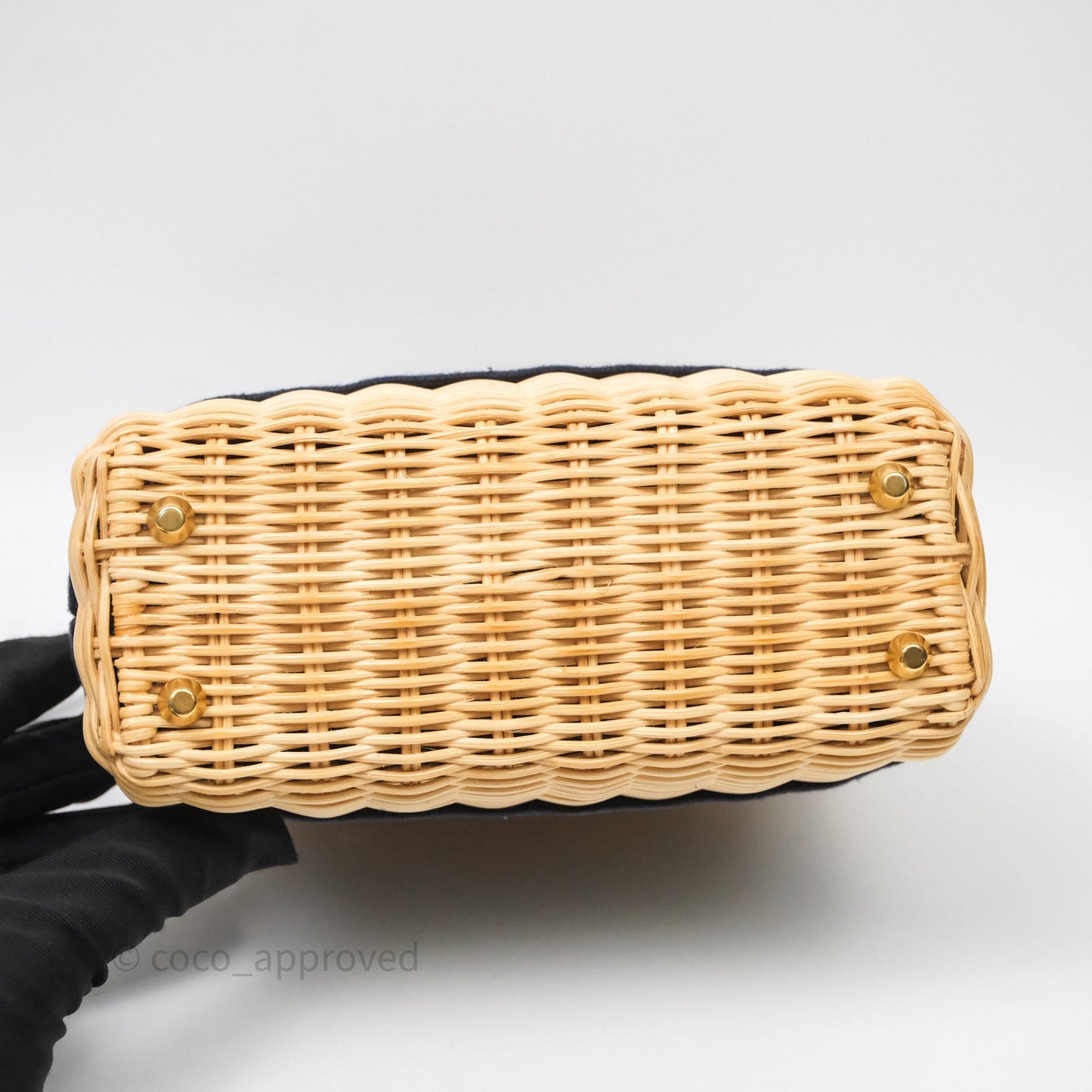 Christian Dior Small Lady Dior Natural Rattan and Blue Dior Oblique Jacquard