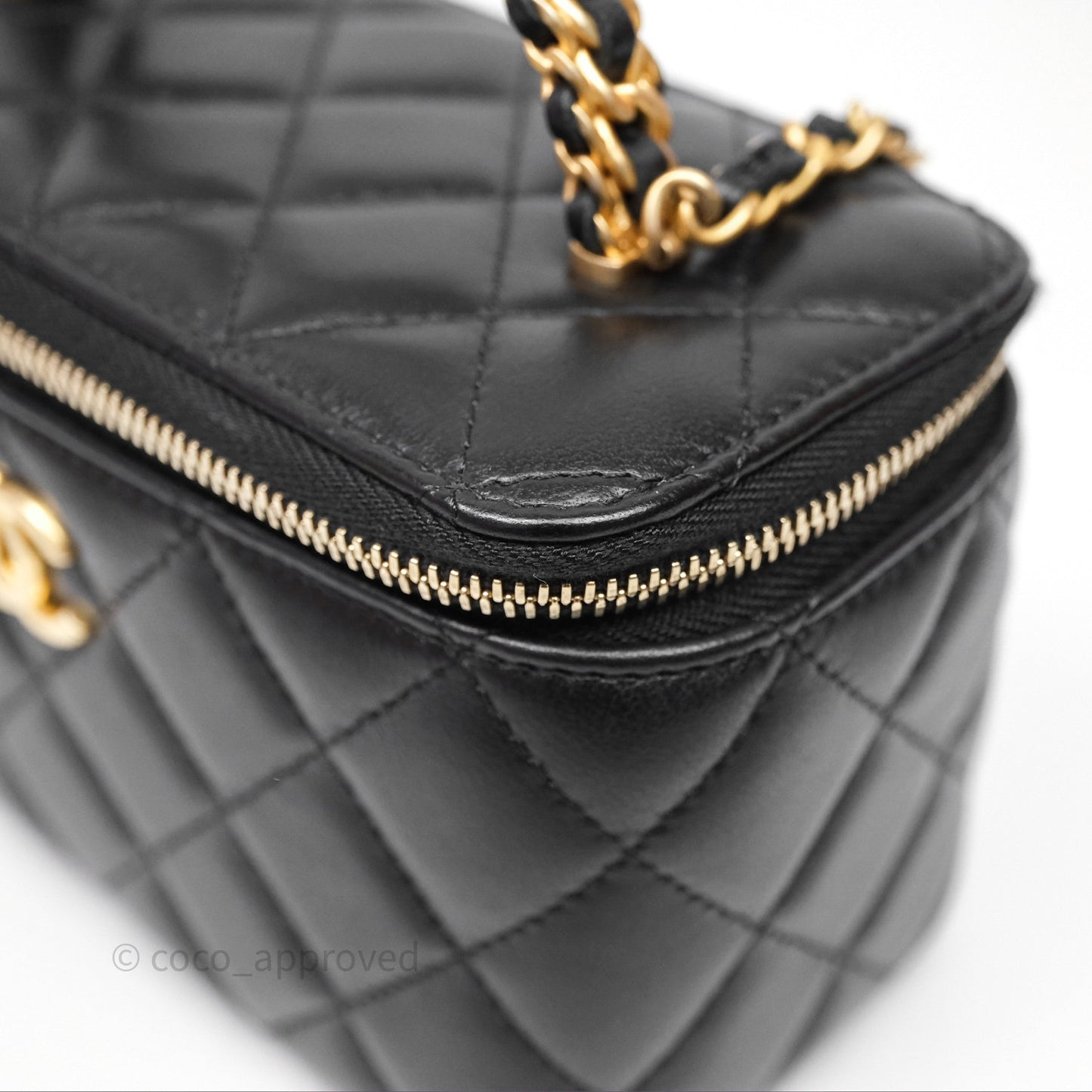 Chanel Vanity Rectangular Top Handle Black Lambskin Aged Gold Hardware