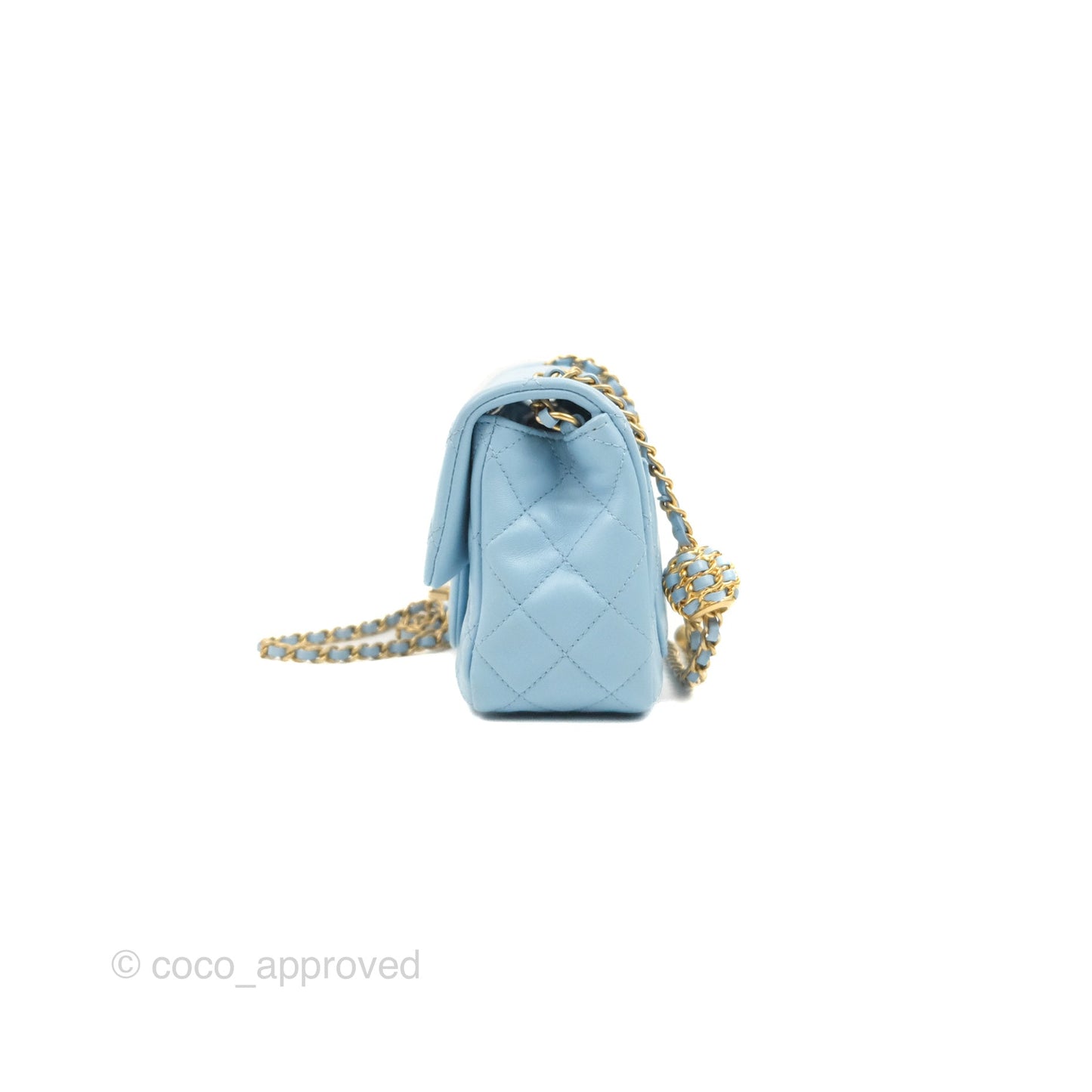 Chanel Mini Square Pearl Crush Light Blue Lambskin Aged Gold Hardware