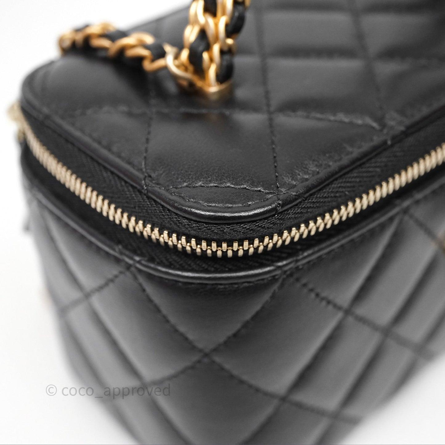 Chanel Vanity Rectangular Top Handle Black Lambskin Aged Gold Hardware