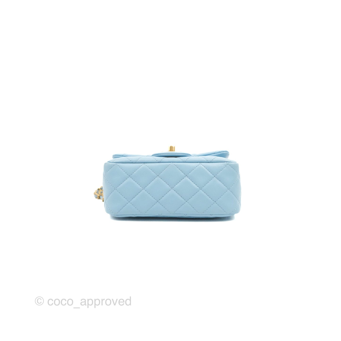 Chanel Mini Square Pearl Crush Light Blue Lambskin Aged Gold Hardware