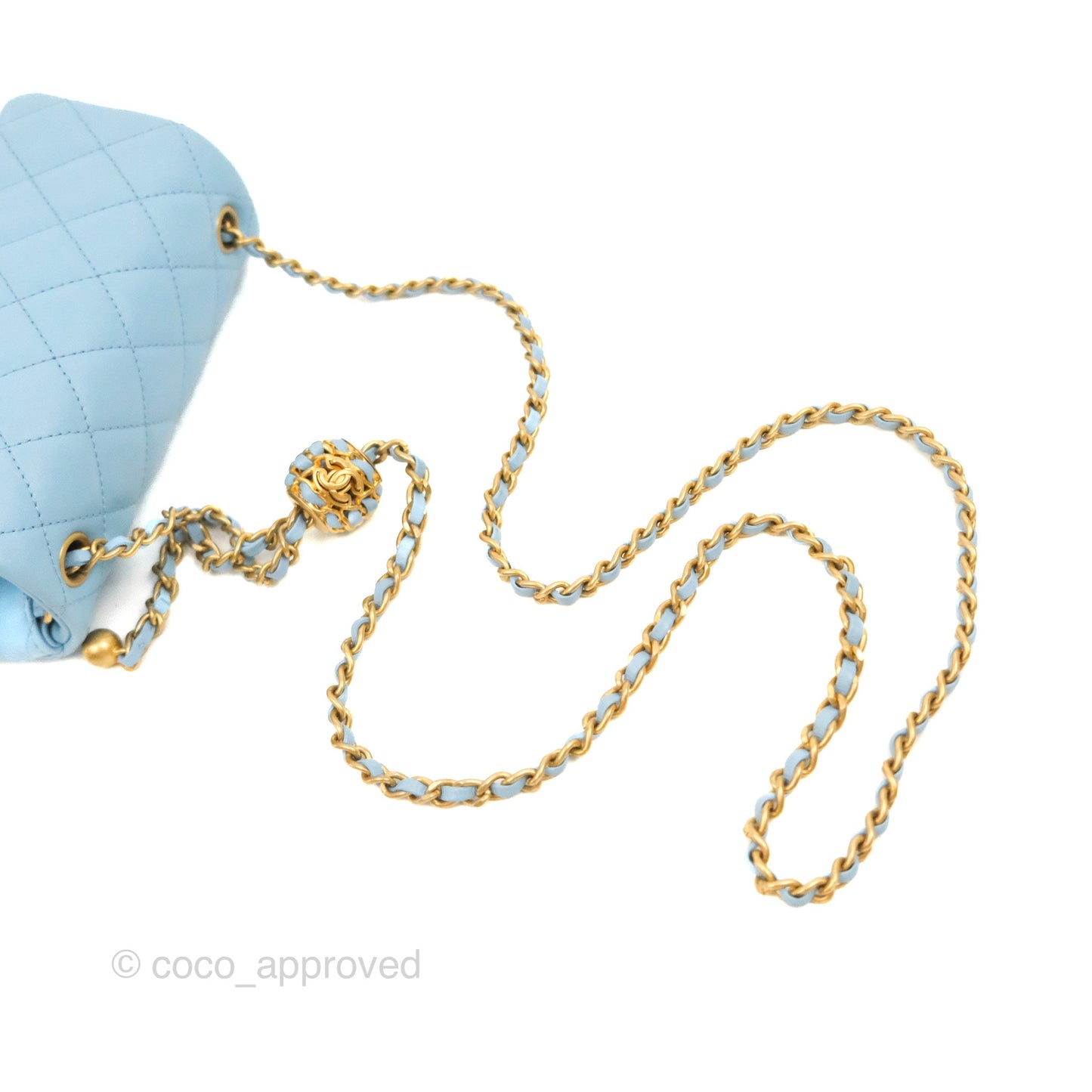 Chanel Mini Square Pearl Crush Light Blue Lambskin Aged Gold Hardware
