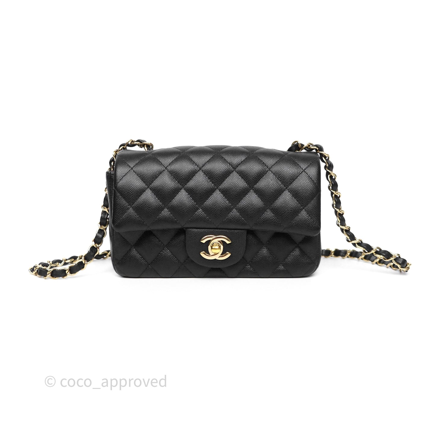 Chanel Mini Rectangular Flap Quilted Black Caviar Gold Hardware