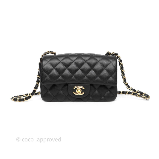 Chanel Mini Rectangular Flap Quilted Black Caviar Gold Hardware
