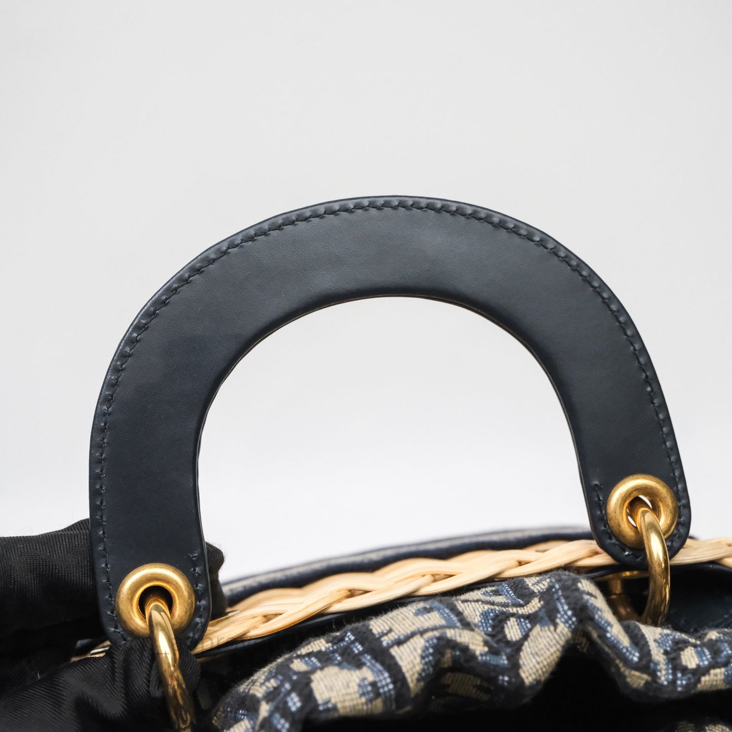 Christian Dior Small Lady Dior Natural Rattan and Blue Dior Oblique Jacquard