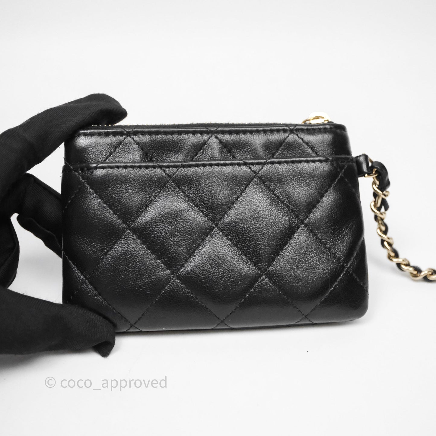 Chanel Mesh Clutch With Chain Black Shiny Lambskin Gold Hardware