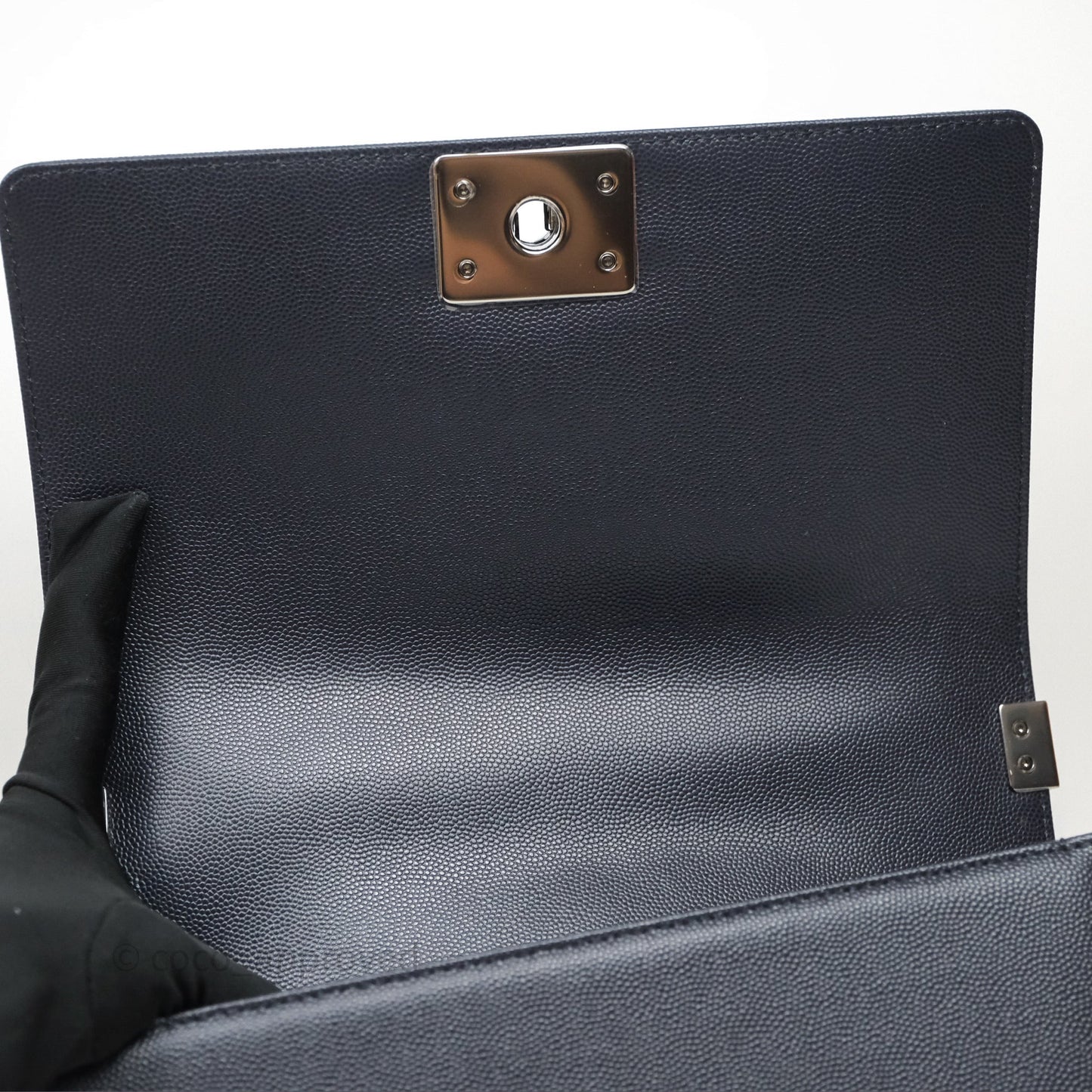 Chanel Medium Boy Chevron Dark Navy Caviar Silver Hardware