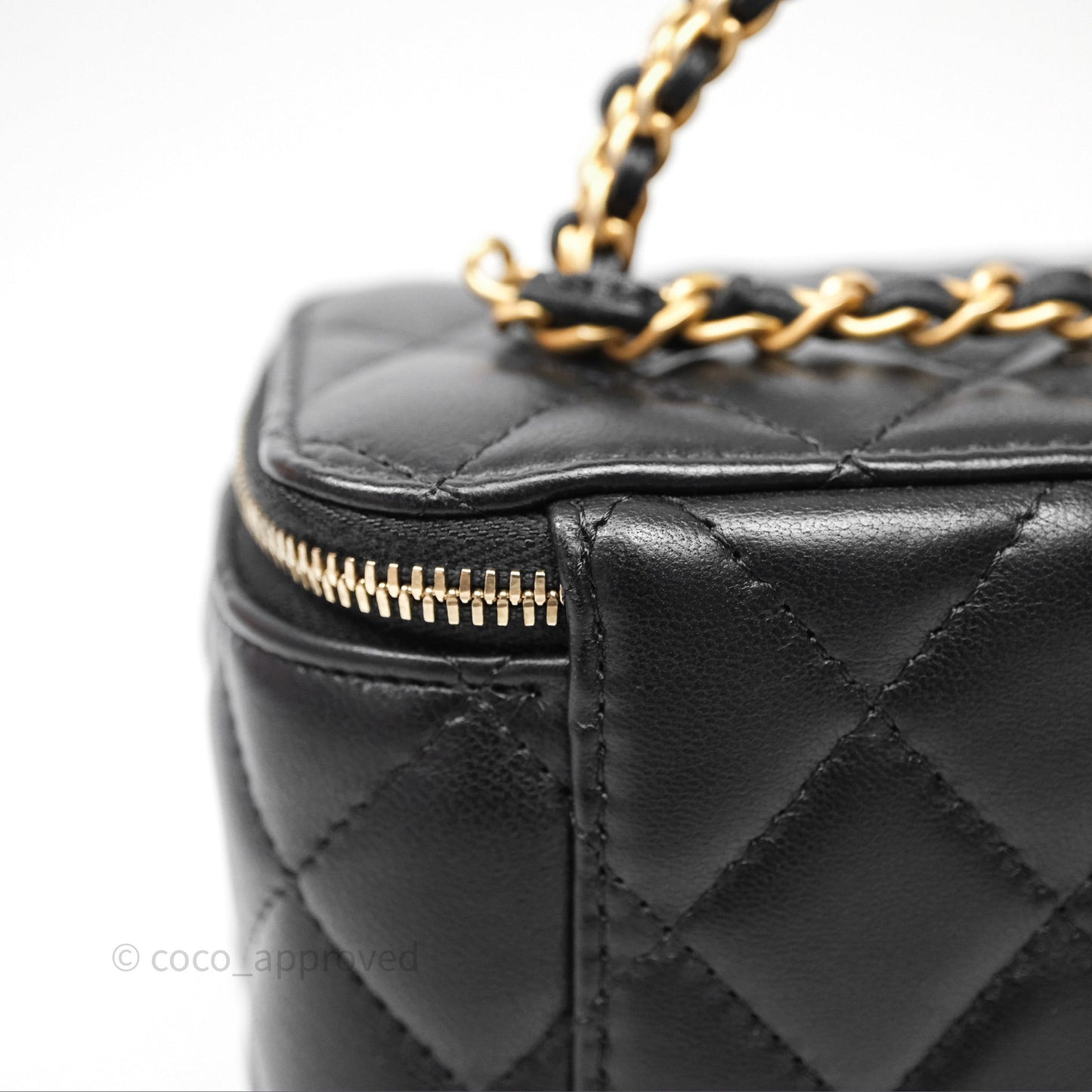 Chanel Vanity Rectangular Top Handle Black Lambskin Aged Gold Hardware