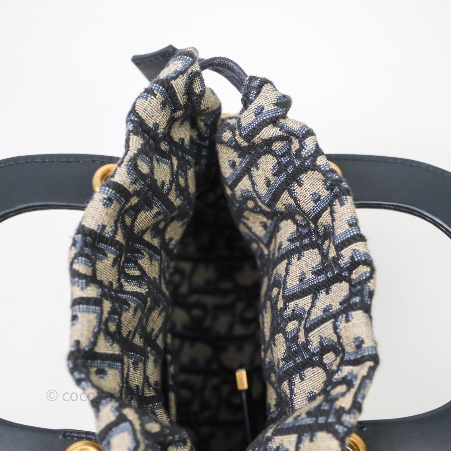 Christian Dior Small Lady Dior Natural Rattan and Blue Dior Oblique Jacquard