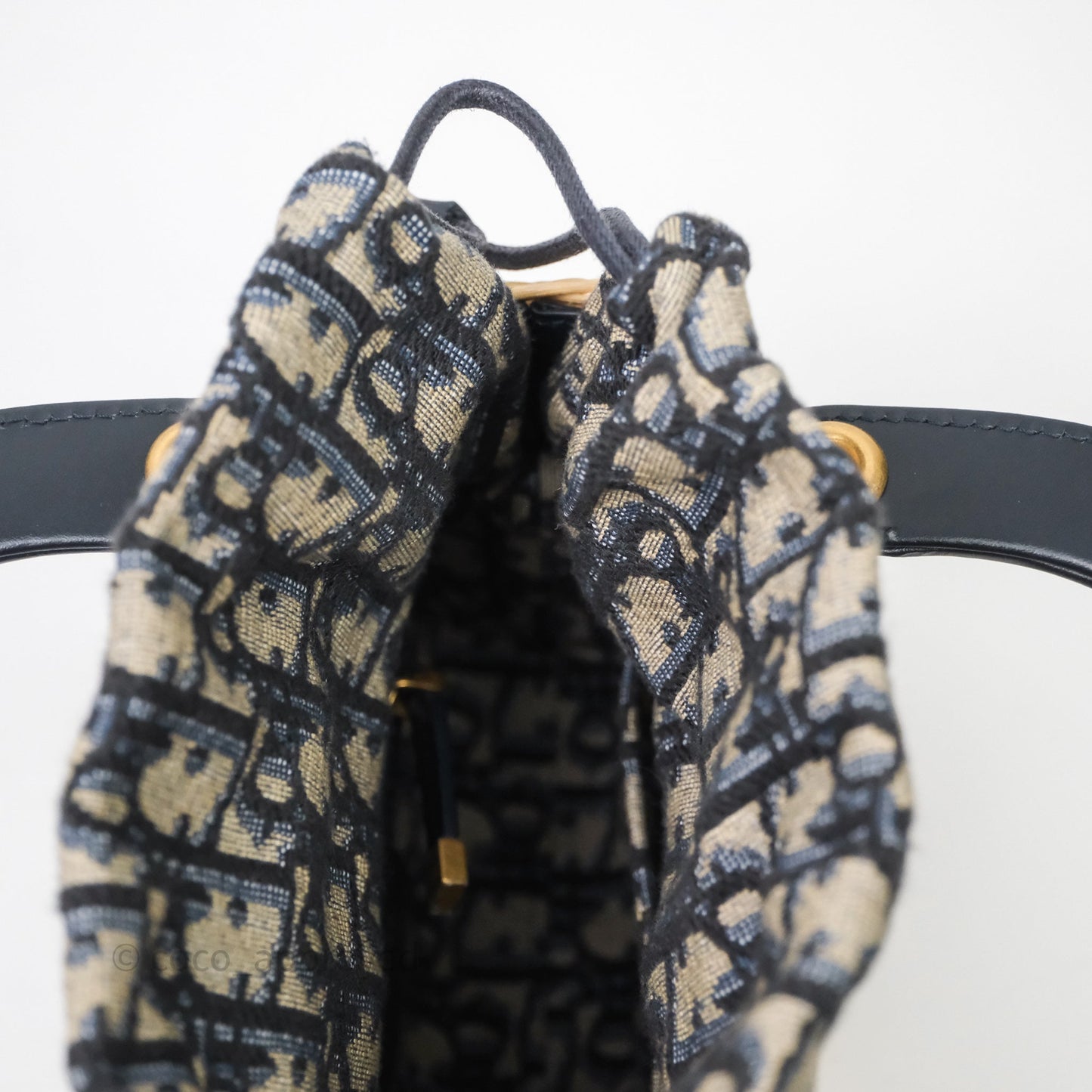 Christian Dior Small Lady Dior Natural Rattan and Blue Dior Oblique Jacquard