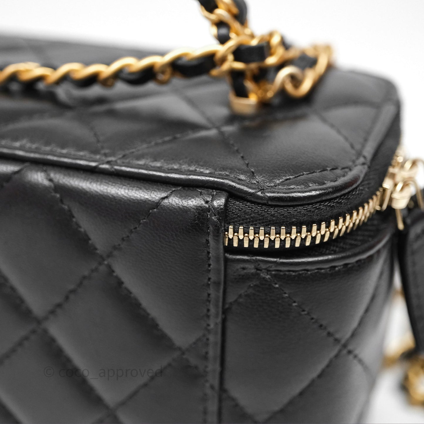 Chanel Vanity Rectangular Top Handle Black Lambskin Aged Gold Hardware