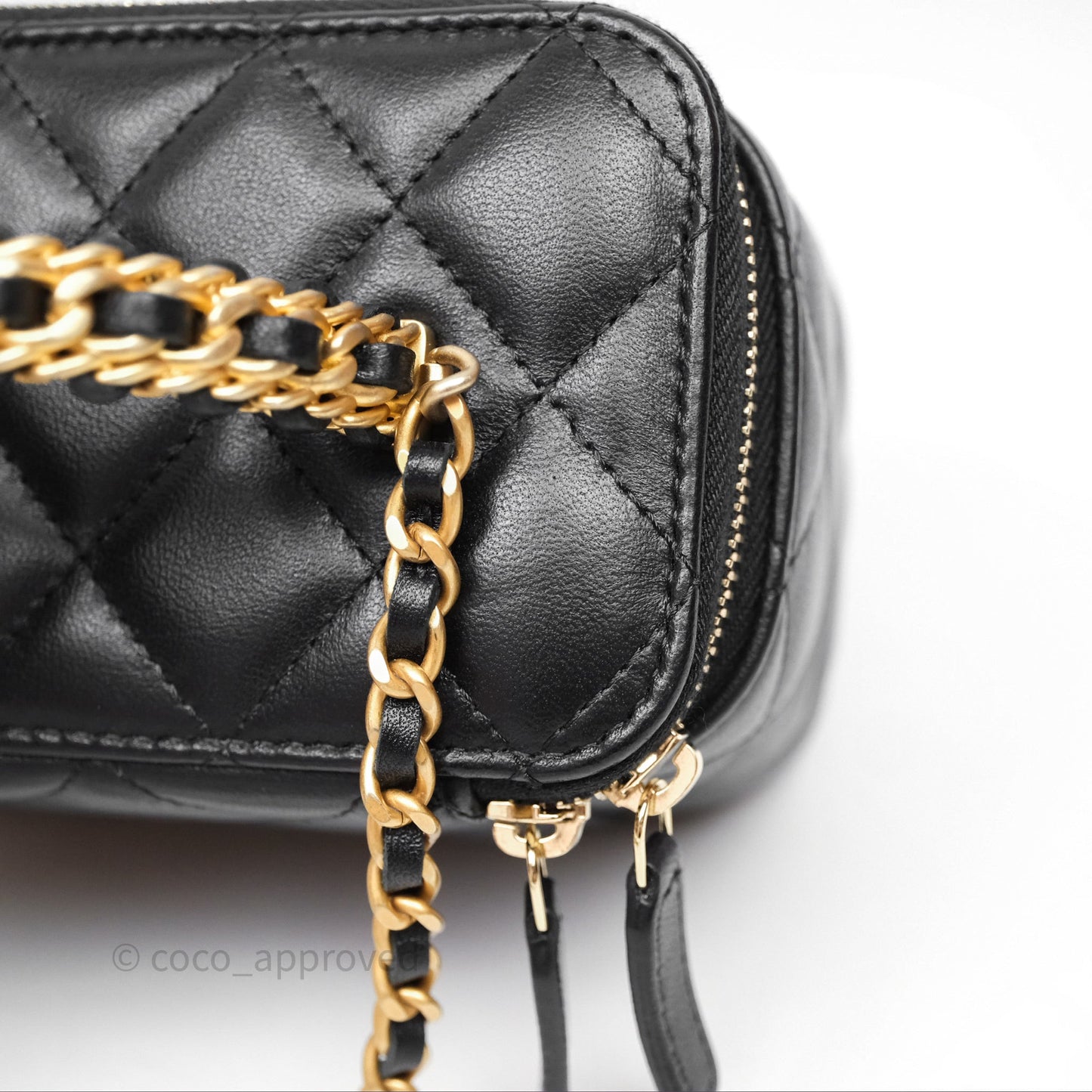 Chanel Vanity Rectangular Top Handle Black Lambskin Aged Gold Hardware