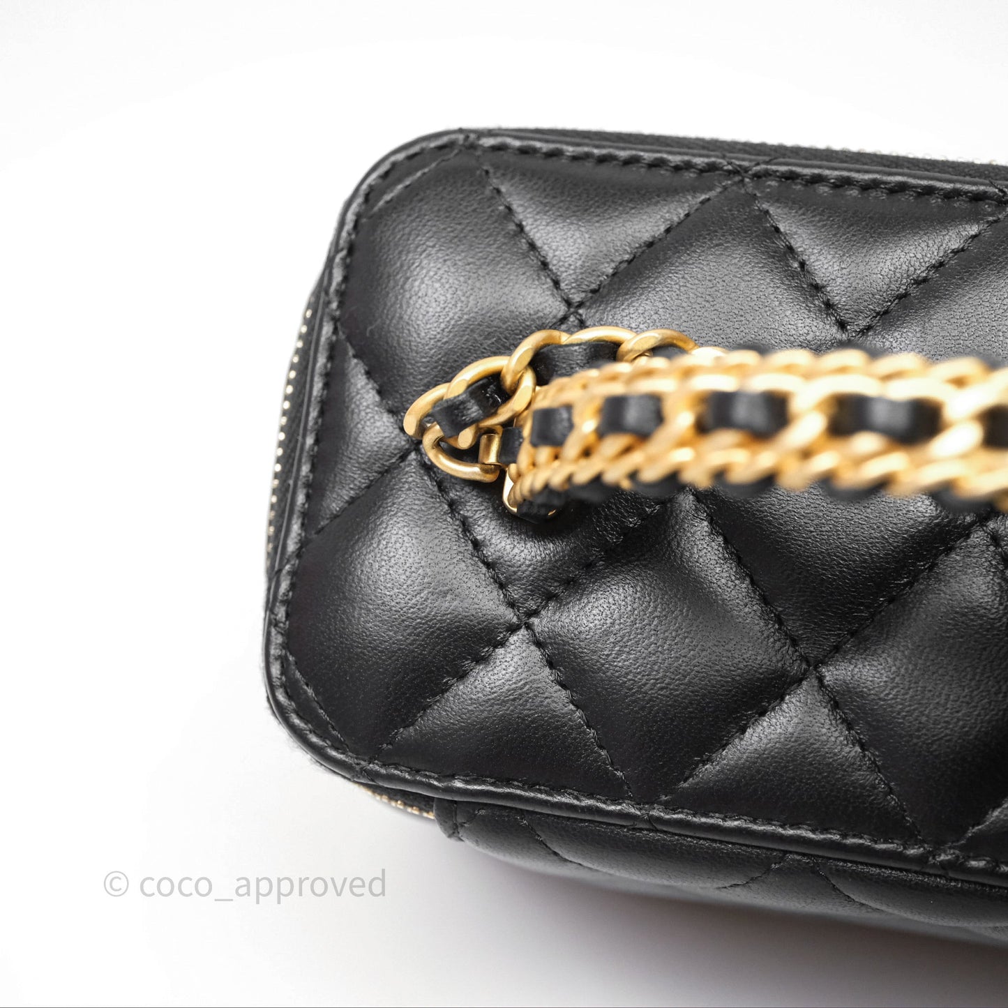 Chanel Vanity Rectangular Top Handle Black Lambskin Aged Gold Hardware