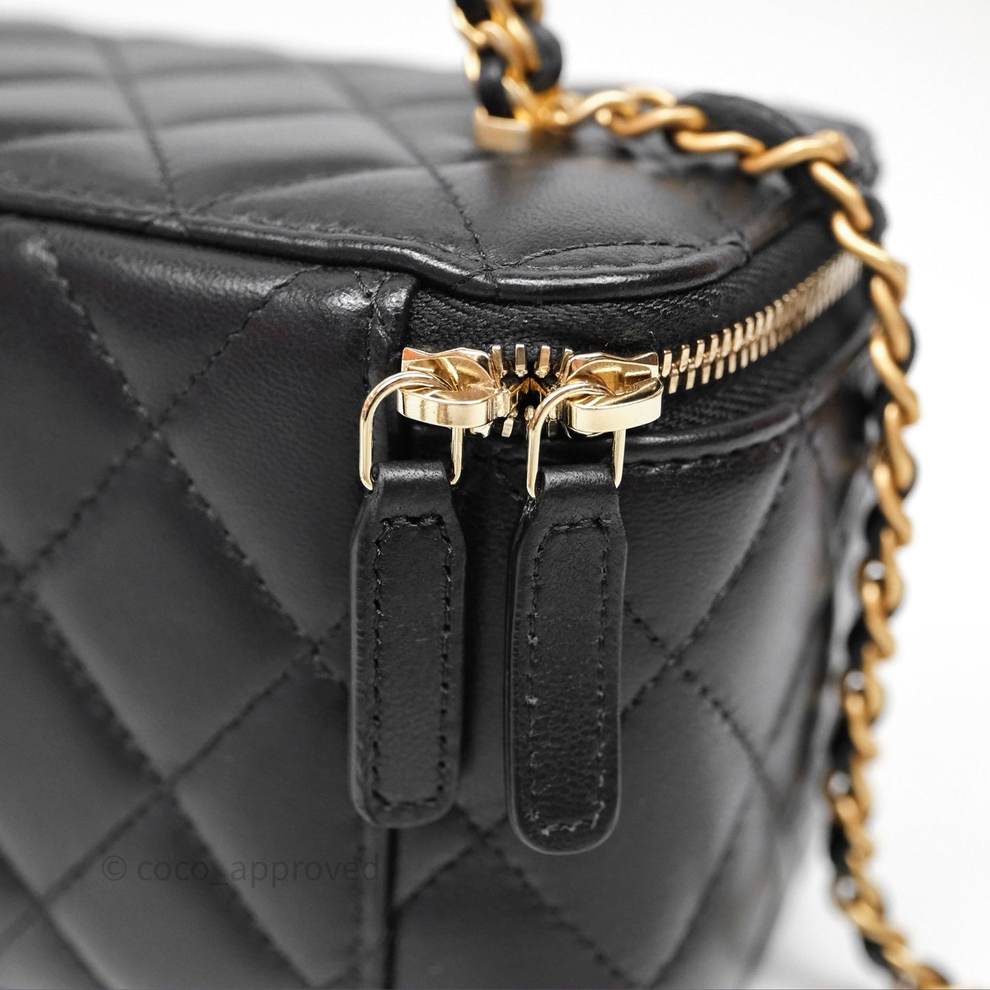Chanel Vanity Rectangular Top Handle Black Lambskin Aged Gold Hardware