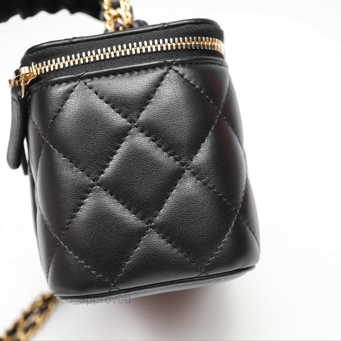 Chanel Vanity Rectangular Top Handle Black Lambskin Aged Gold Hardware