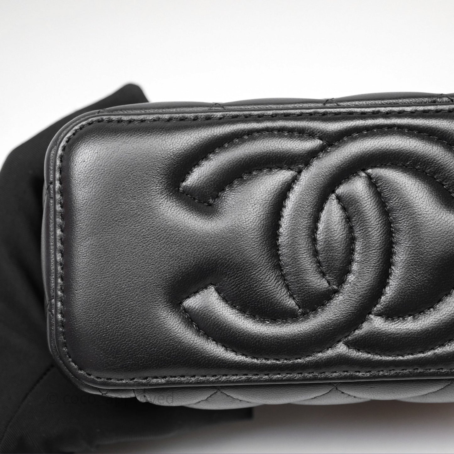 Chanel Vanity Rectangular Top Handle Black Lambskin Aged Gold Hardware