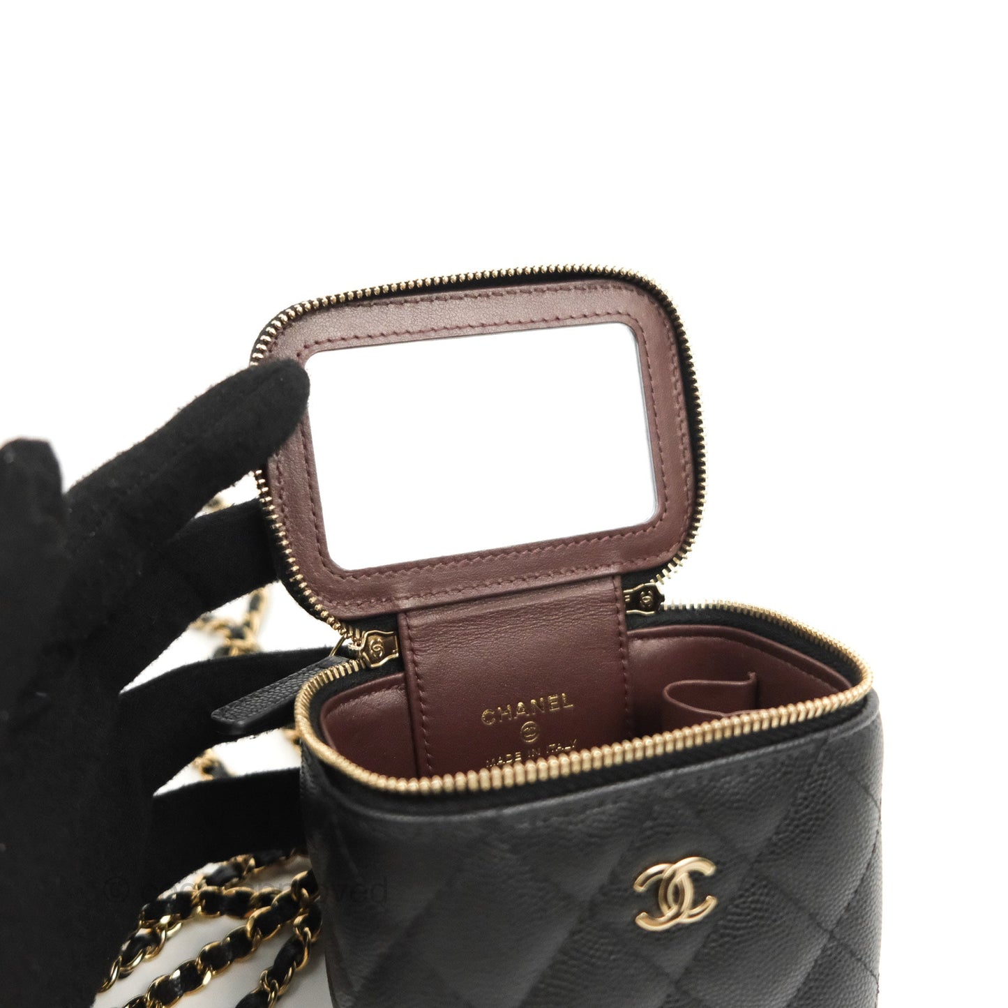 Chanel Mini Vanity With Chain Black Caviar Gold Hardware