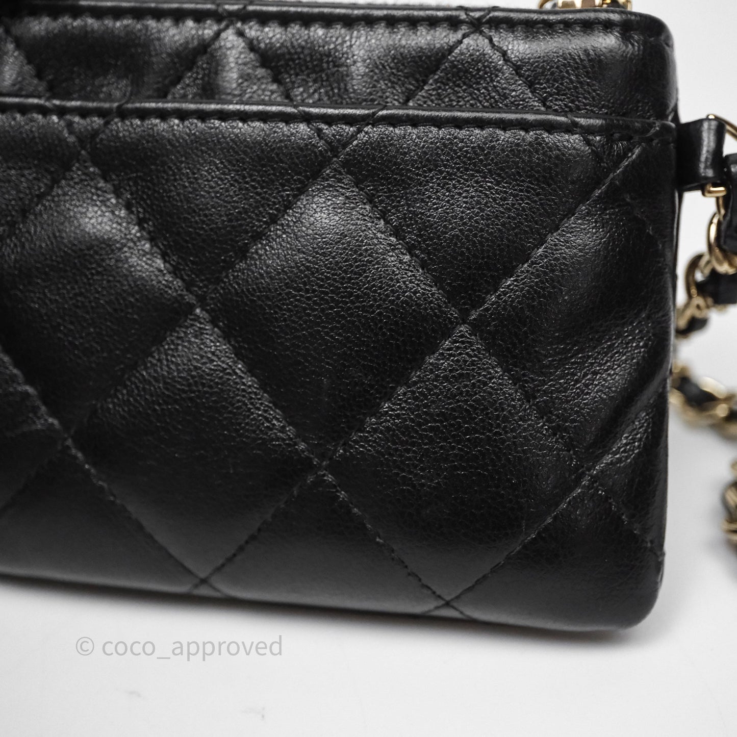 Chanel Mesh Clutch With Chain Black Shiny Lambskin Gold Hardware