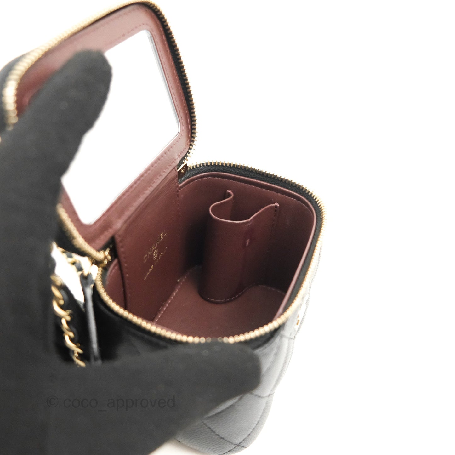 Chanel Mini Vanity With Chain Black Caviar Gold Hardware