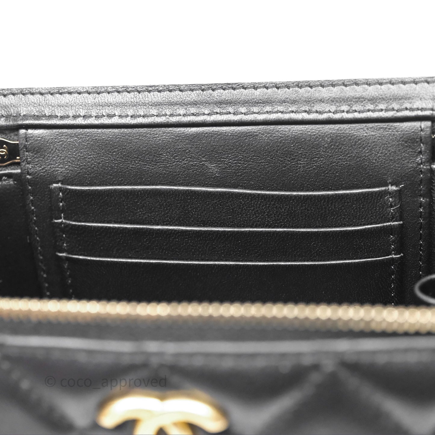 Chanel Vanity Rectangular Top Handle Black Lambskin Aged Gold Hardware