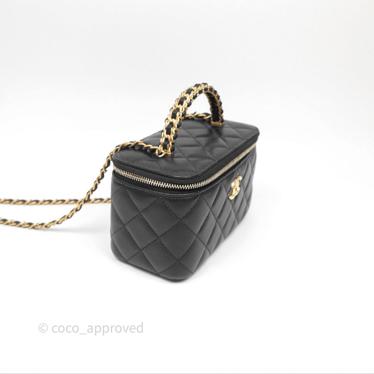 Chanel Vanity Rectangular Top Handle Black Lambskin Aged Gold Hardware