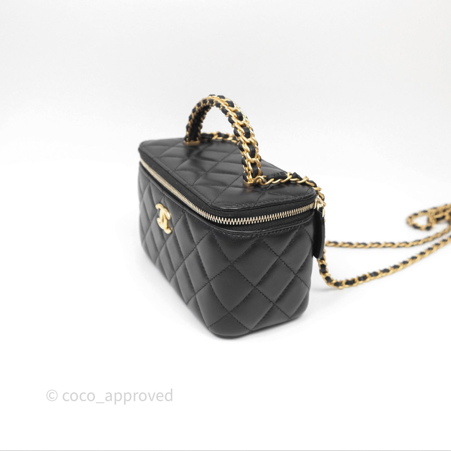 Chanel Vanity Rectangular Top Handle Black Lambskin Aged Gold Hardware