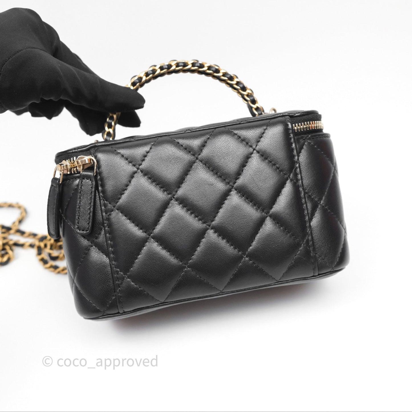 Chanel Vanity Rectangular Top Handle Black Lambskin Aged Gold Hardware