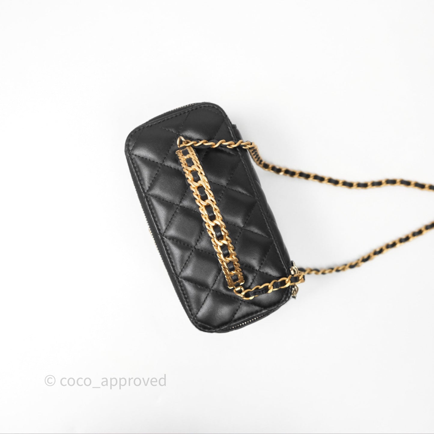 Chanel Vanity Rectangular Top Handle Black Lambskin Aged Gold Hardware