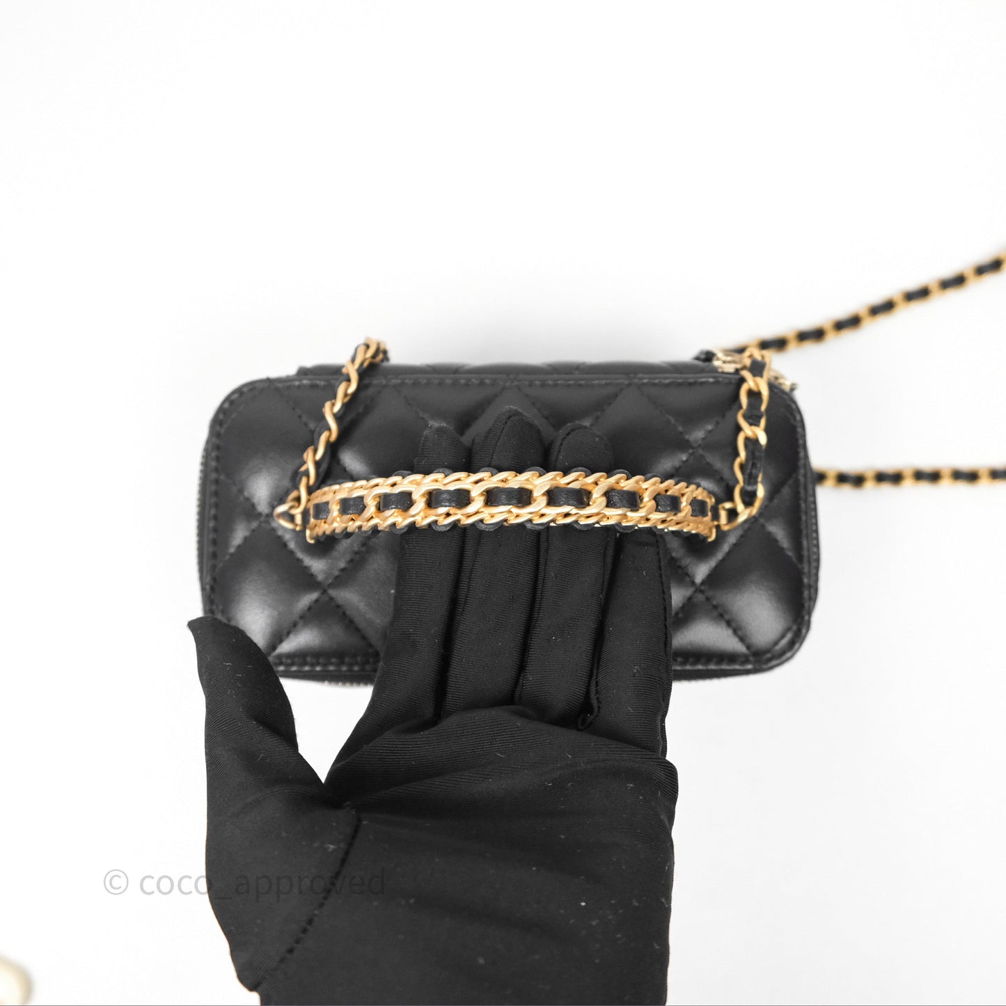 Chanel Vanity Rectangular Top Handle Black Lambskin Aged Gold Hardware