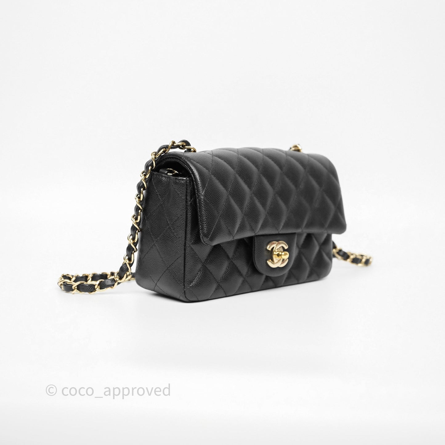 Chanel Mini Rectangular Flap Quilted Black Caviar Gold Hardware