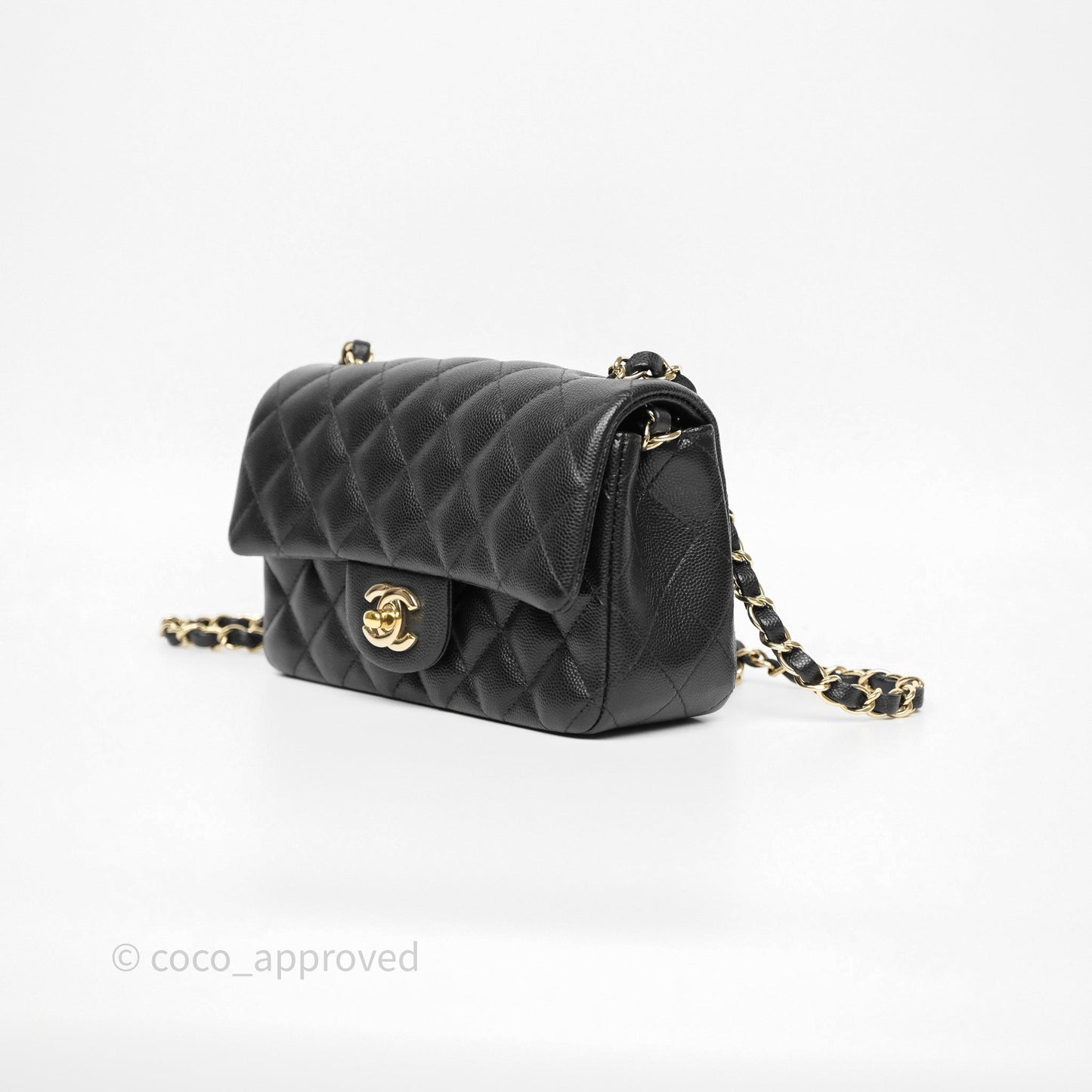 Chanel Mini Rectangular Flap Quilted Black Caviar Gold Hardware