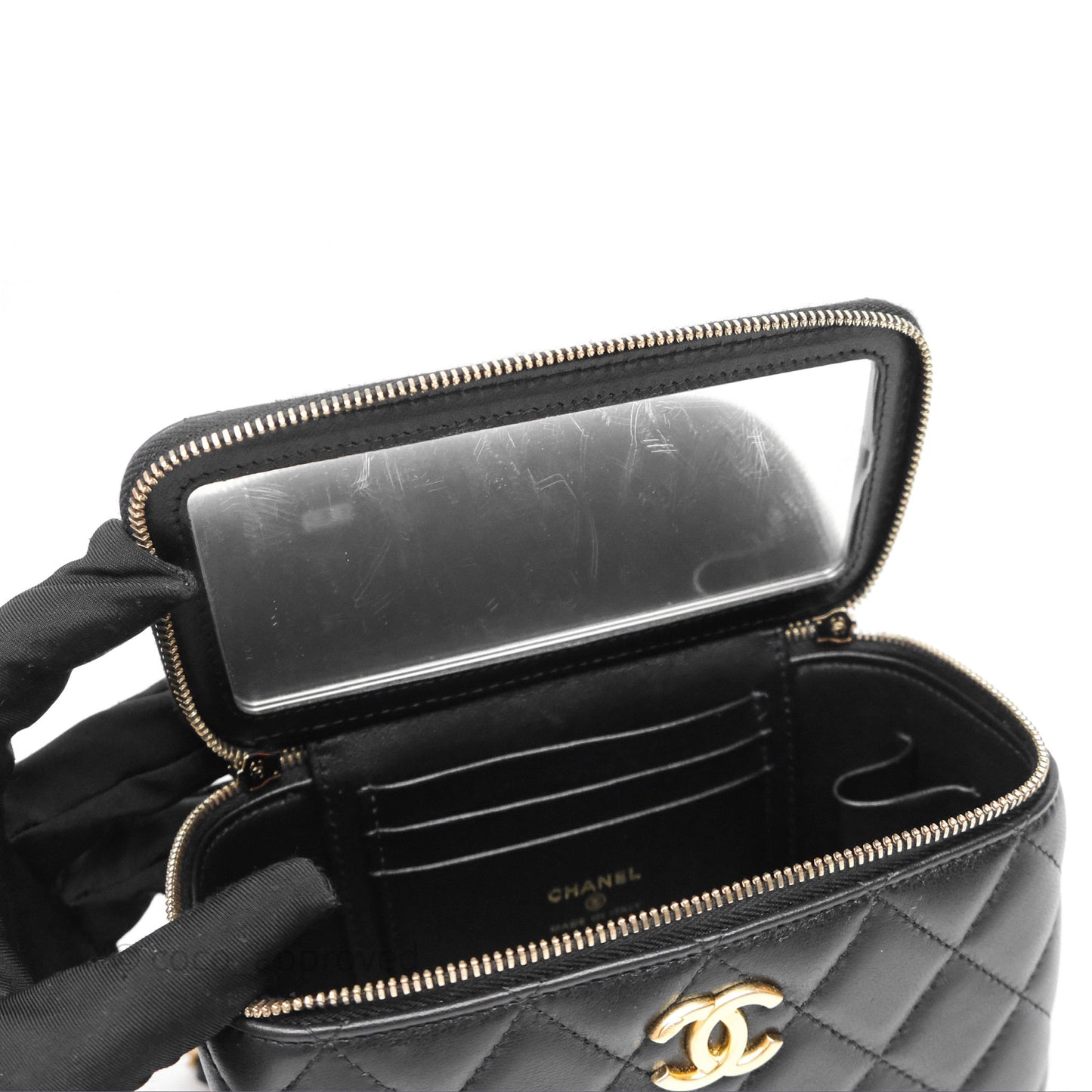 Chanel Vanity Rectangular Top Handle Black Lambskin Aged Gold Hardware