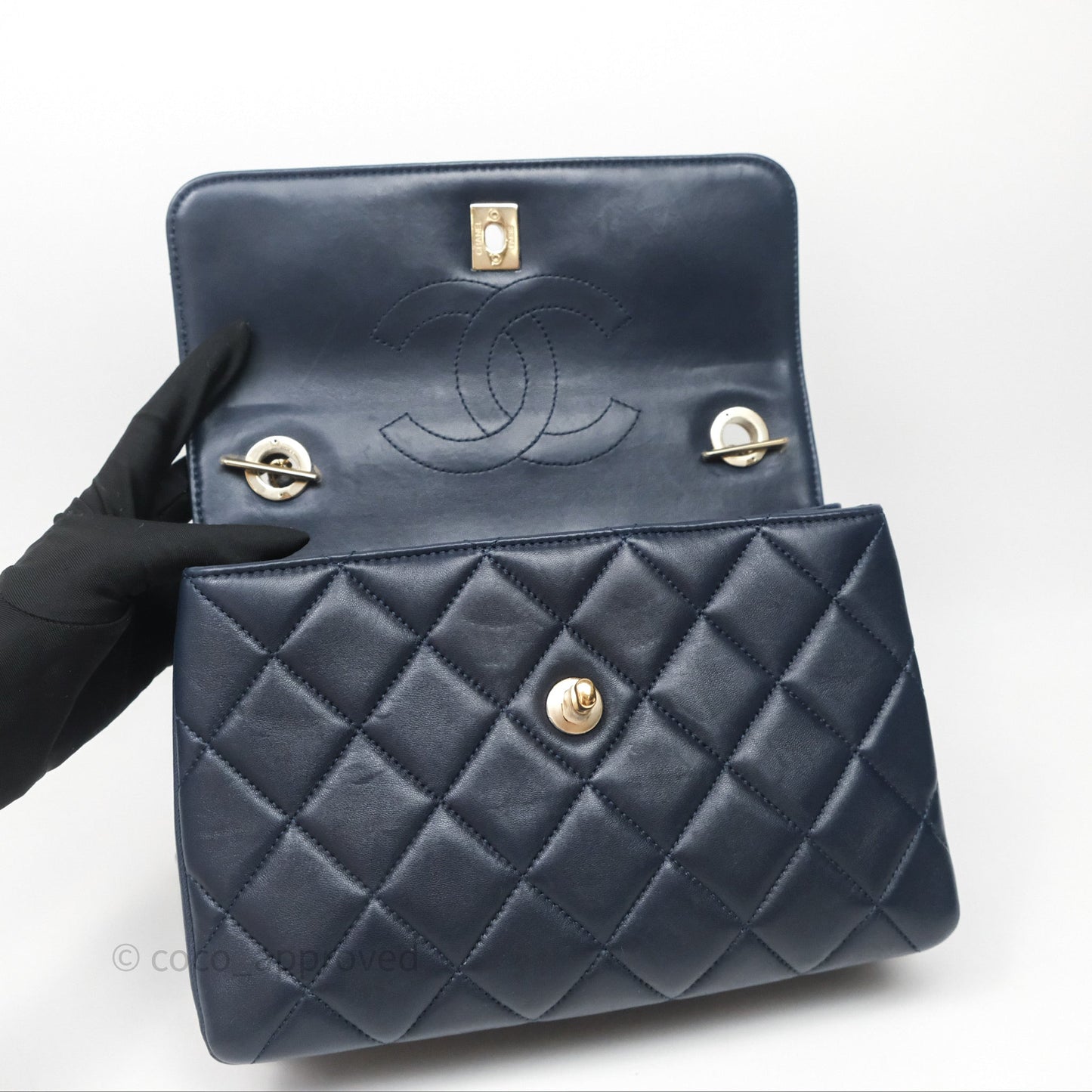 Chanel Small Trendy CC Navy Lambskin Gold Hardware