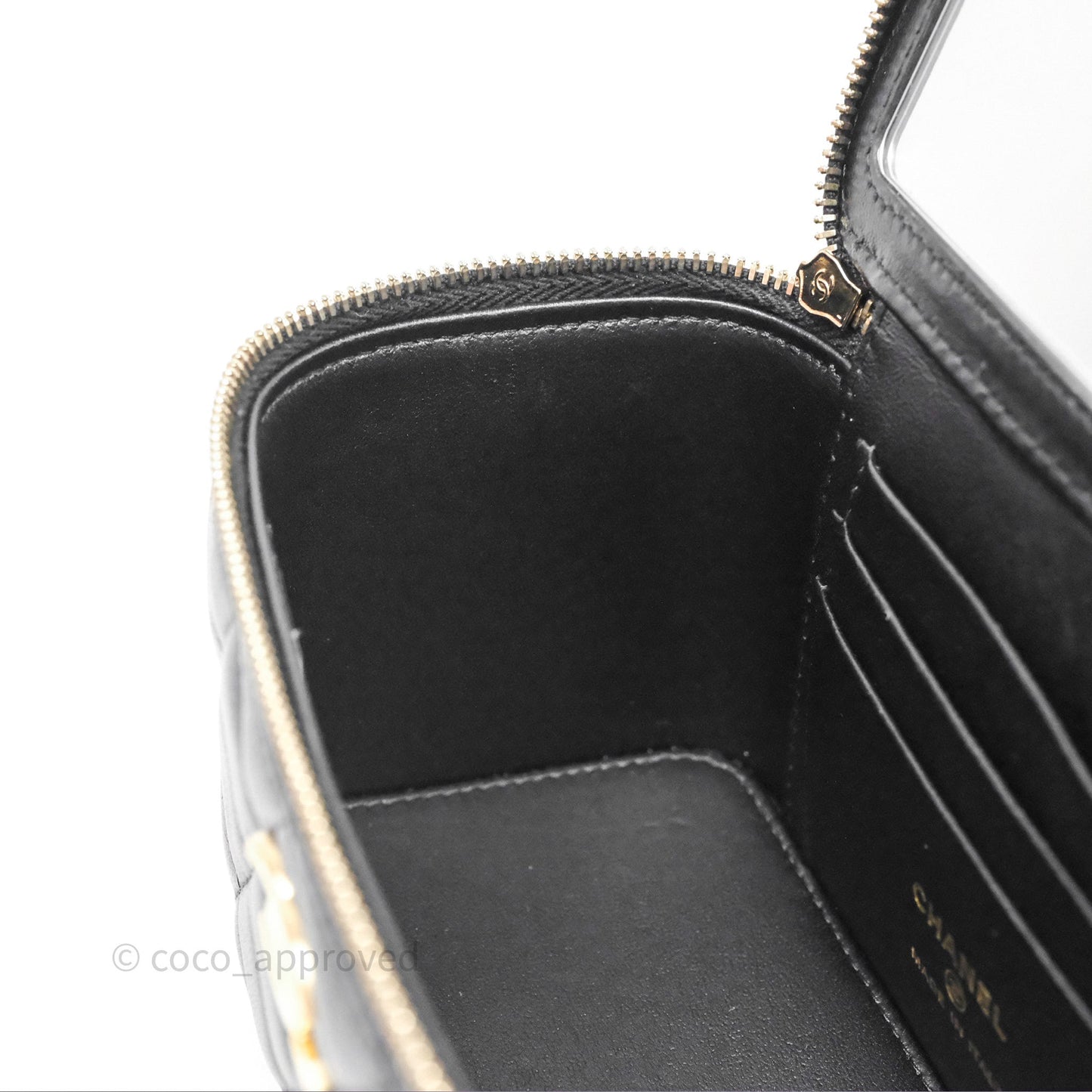 Chanel Vanity Rectangular Top Handle Black Lambskin Aged Gold Hardware