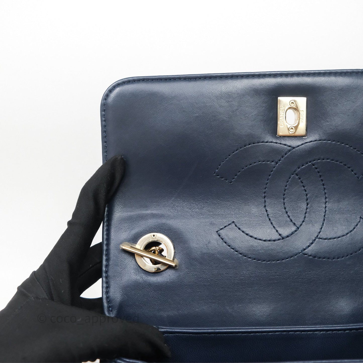 Chanel Small Trendy CC Navy Lambskin Gold Hardware
