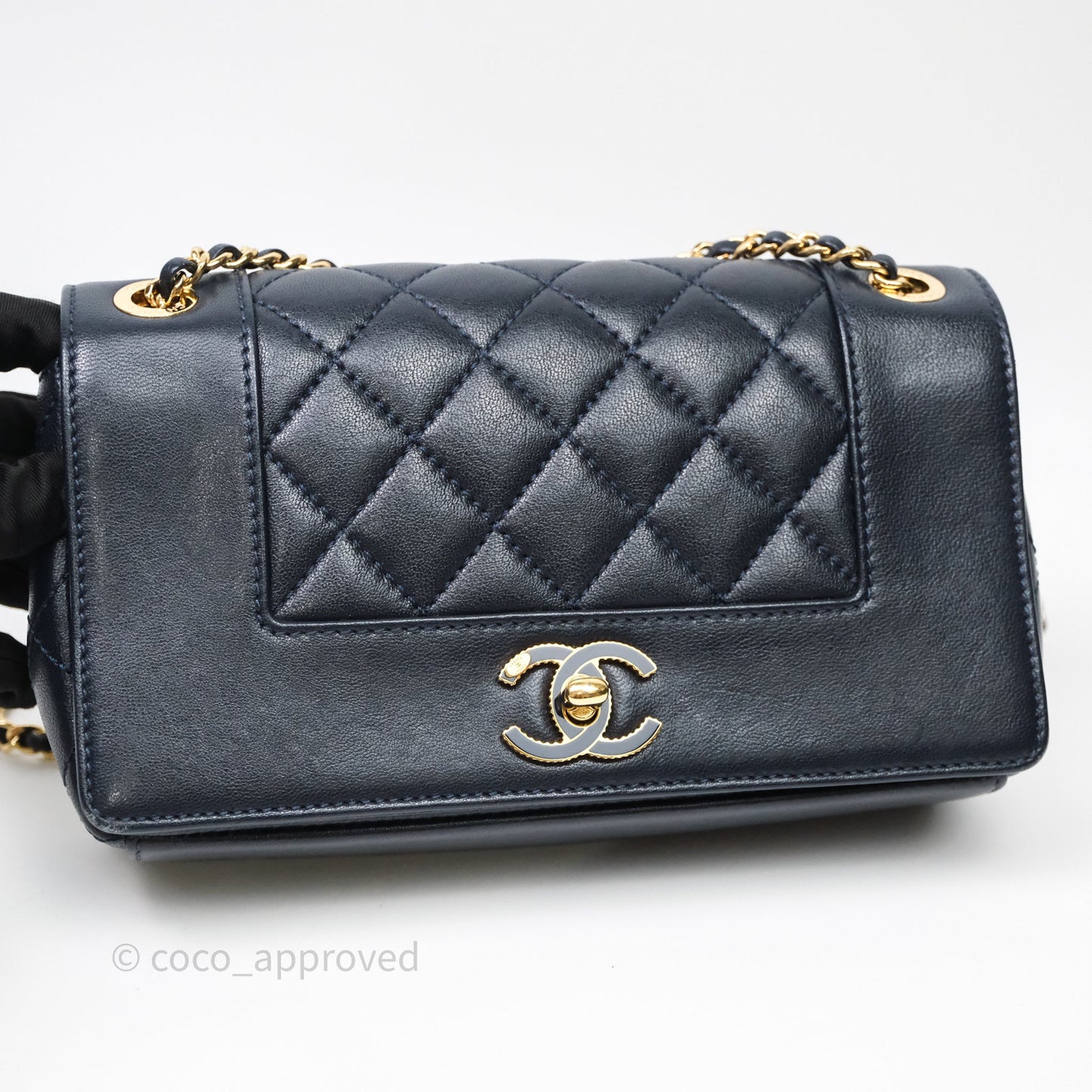 Chanel Small Vintage Mademoiselle Flap Navy Sheepskin Gold Hardware