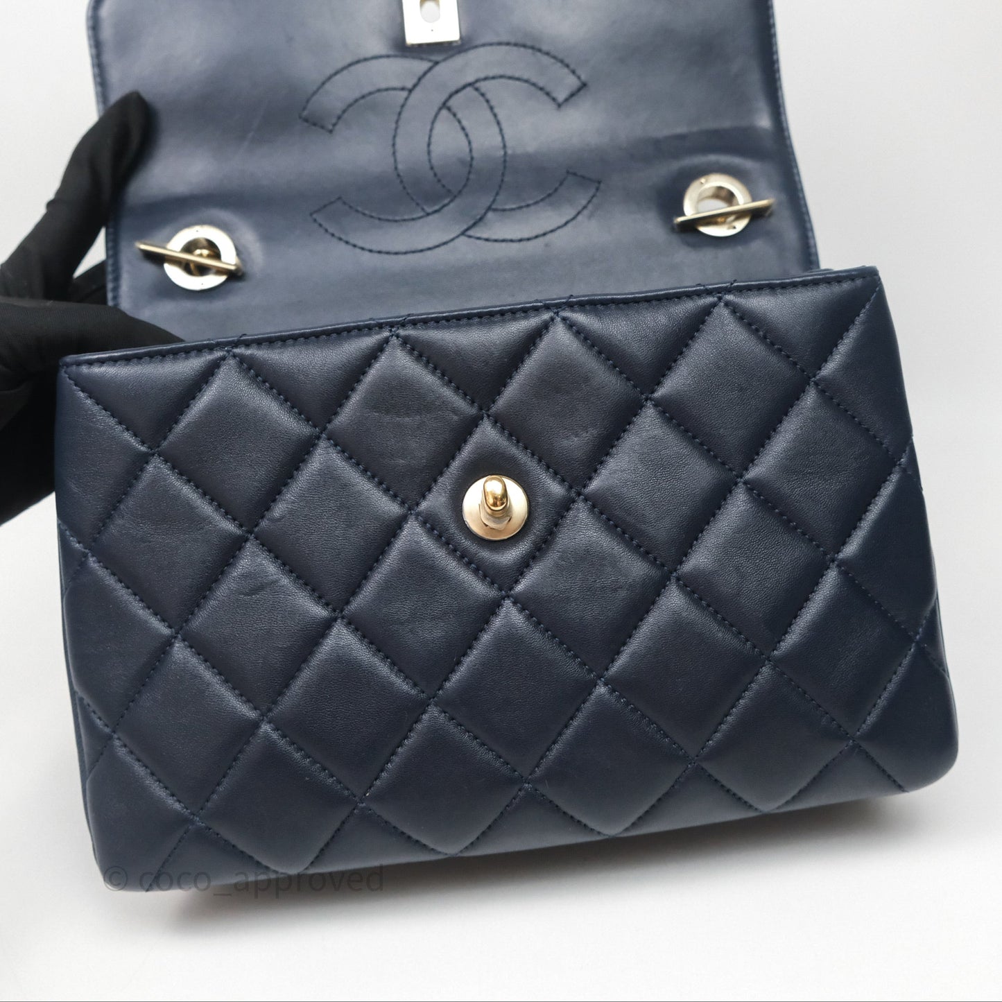 Chanel Small Trendy CC Navy Lambskin Gold Hardware